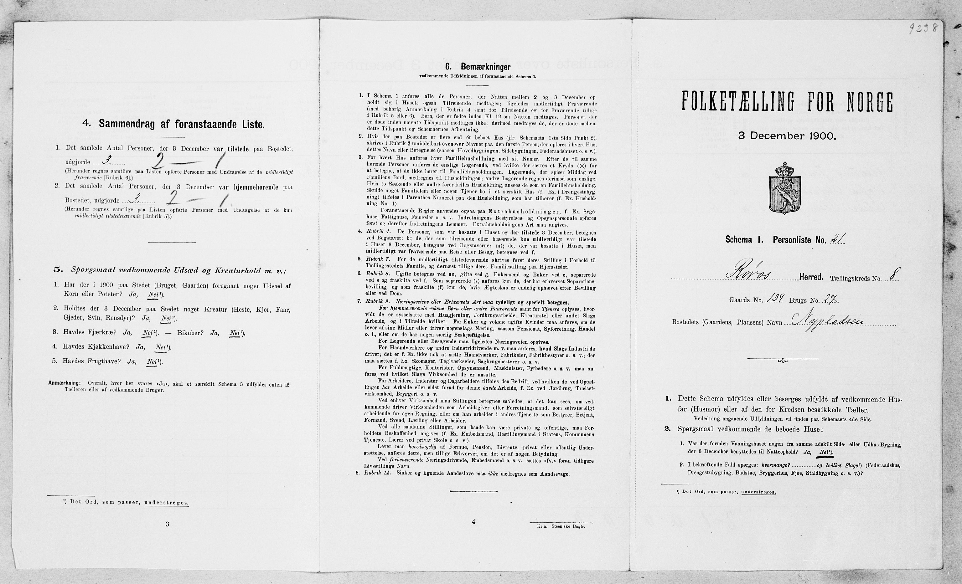 SAT, Folketelling 1900 for 1640 Røros herred, 1900, s. 938