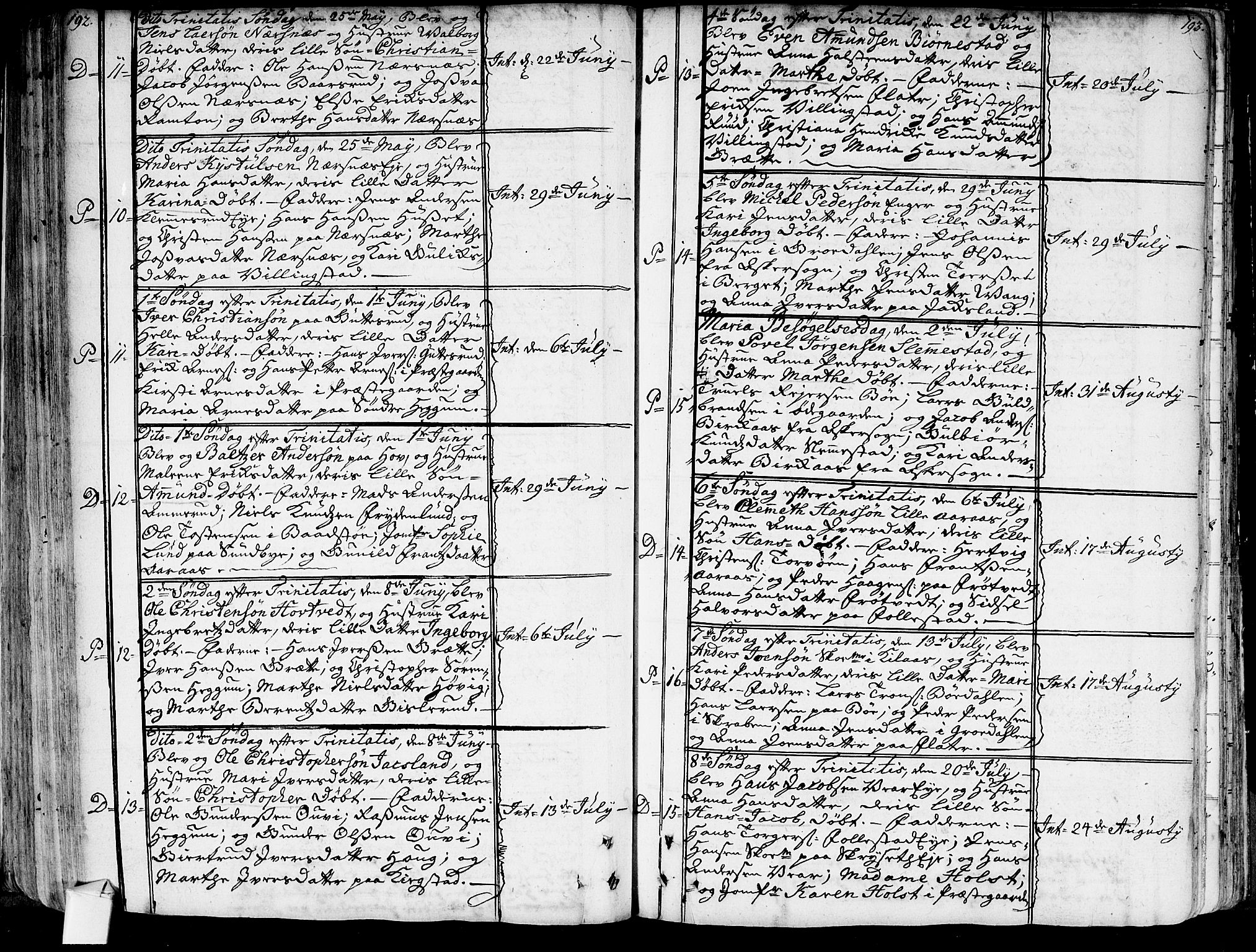 Røyken kirkebøker, AV/SAKO-A-241/G/Ga/L0001: Klokkerbok nr. 1, 1740-1768, s. 192-193