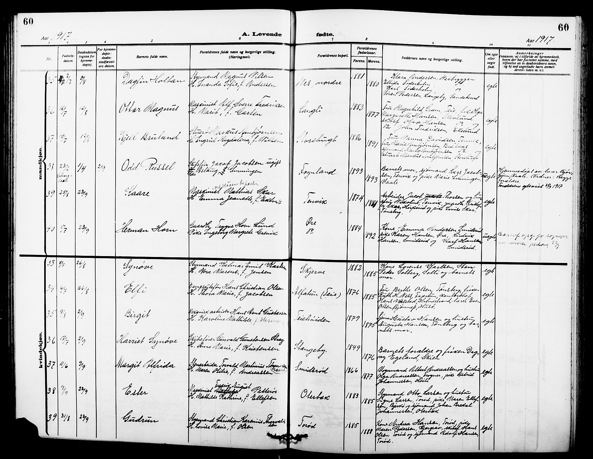 Nøtterøy kirkebøker, AV/SAKO-A-354/G/Ga/L0005: Klokkerbok nr. I 5, 1910-1924, s. 60