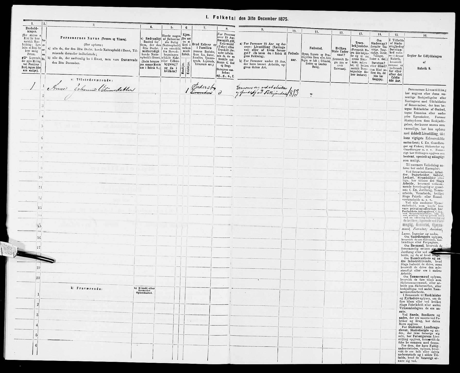 SAK, Folketelling 1875 for 0927P Høvåg prestegjeld, 1875, s. 436