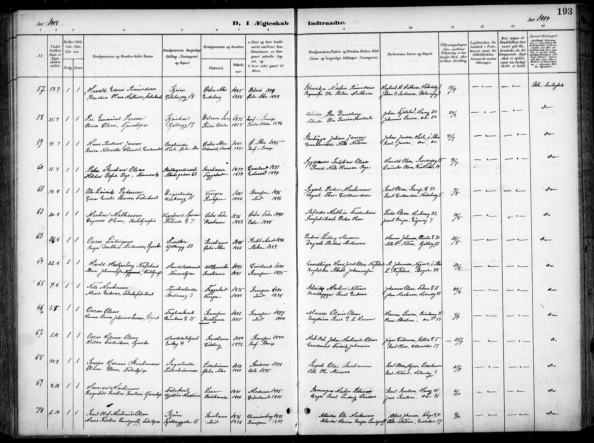 Kampen prestekontor Kirkebøker, AV/SAO-A-10853/F/Fa/L0009: Ministerialbok nr. I 9, 1899-1911, s. 193