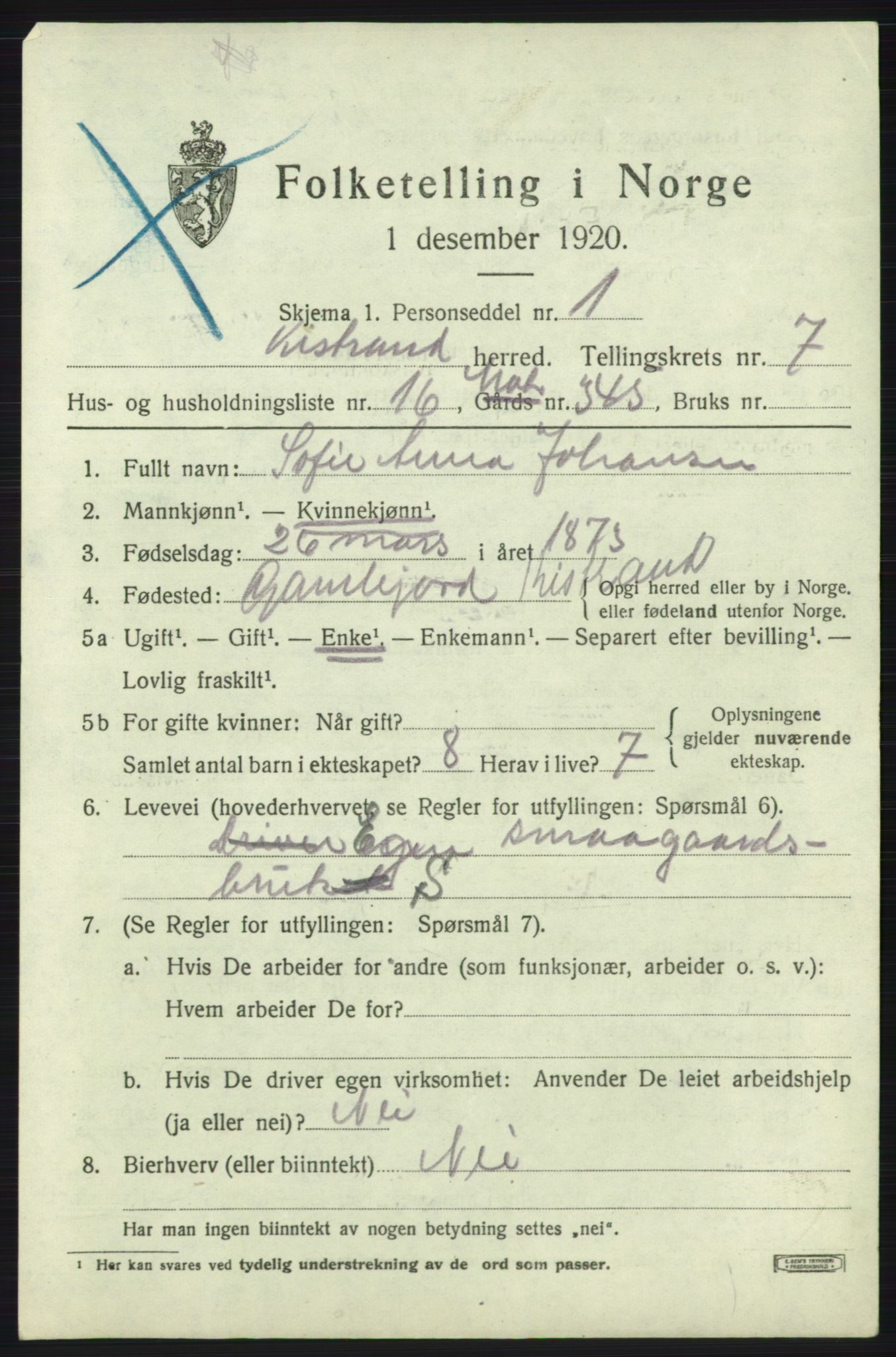 SATØ, Folketelling 1920 for 2020 Kistrand herred, 1920, s. 4412