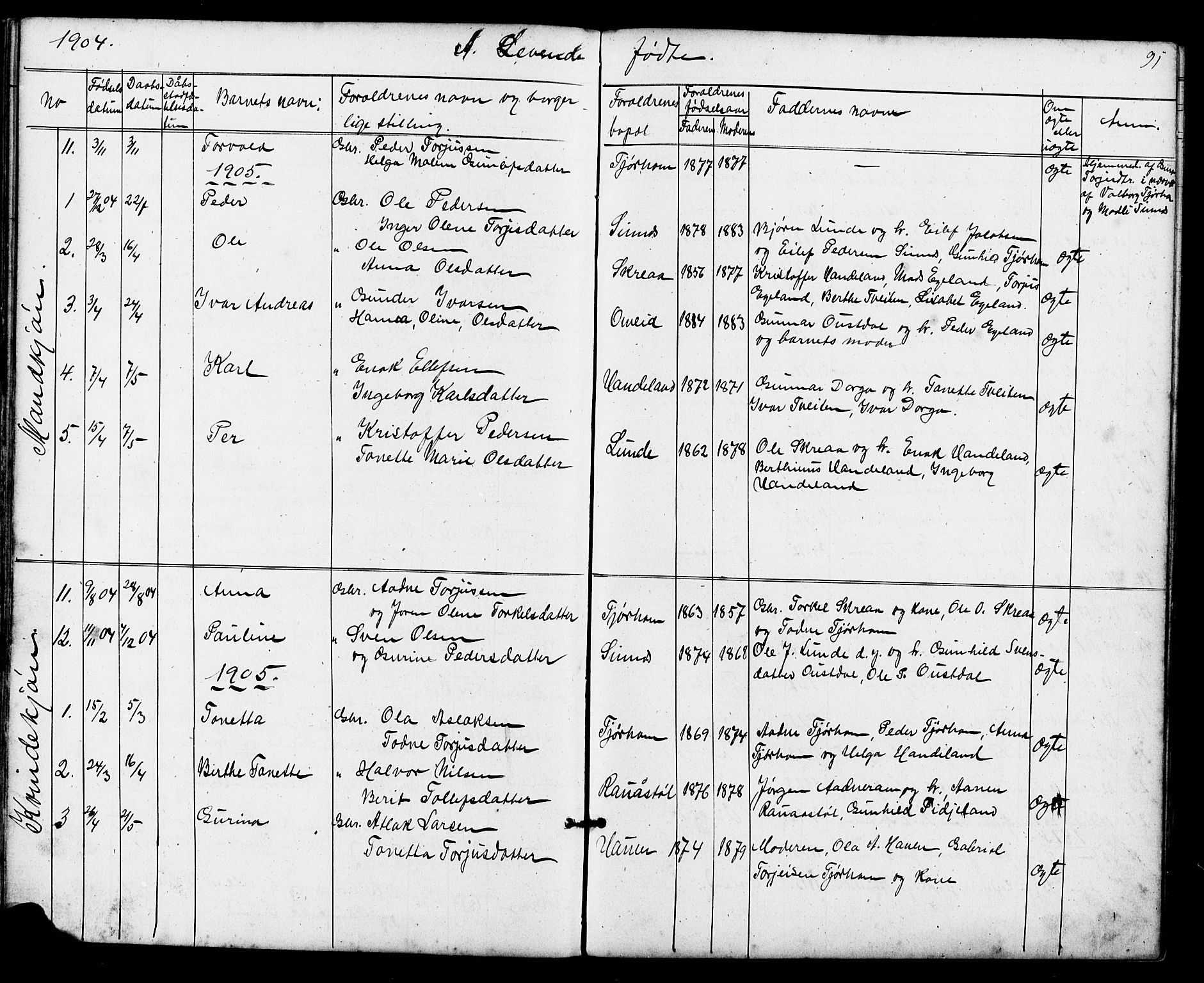 Sirdal sokneprestkontor, AV/SAK-1111-0036/F/Fb/Fba/L0001: Klokkerbok nr. B 1, 1872-1905, s. 91