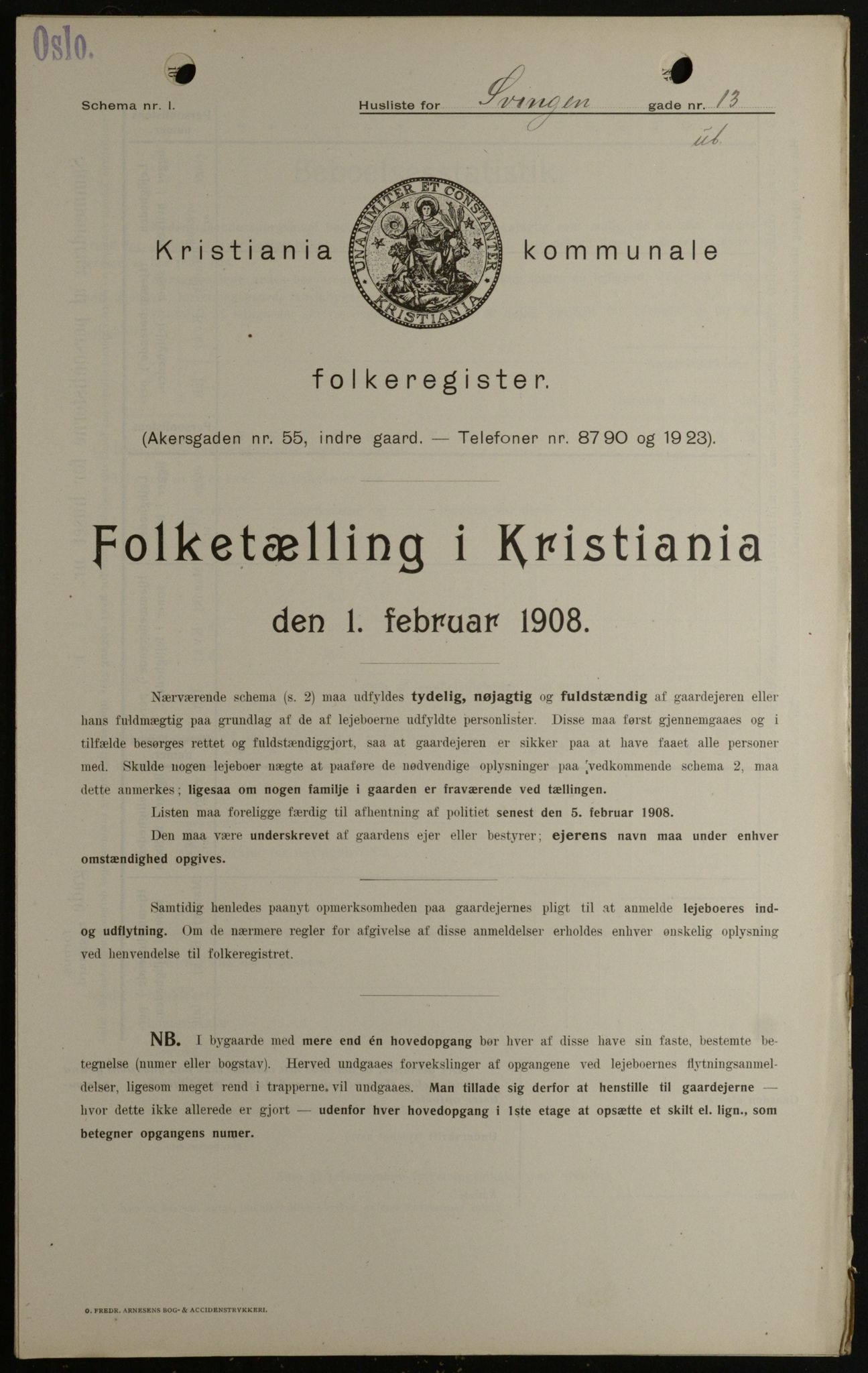 OBA, Kommunal folketelling 1.2.1908 for Kristiania kjøpstad, 1908, s. 95464