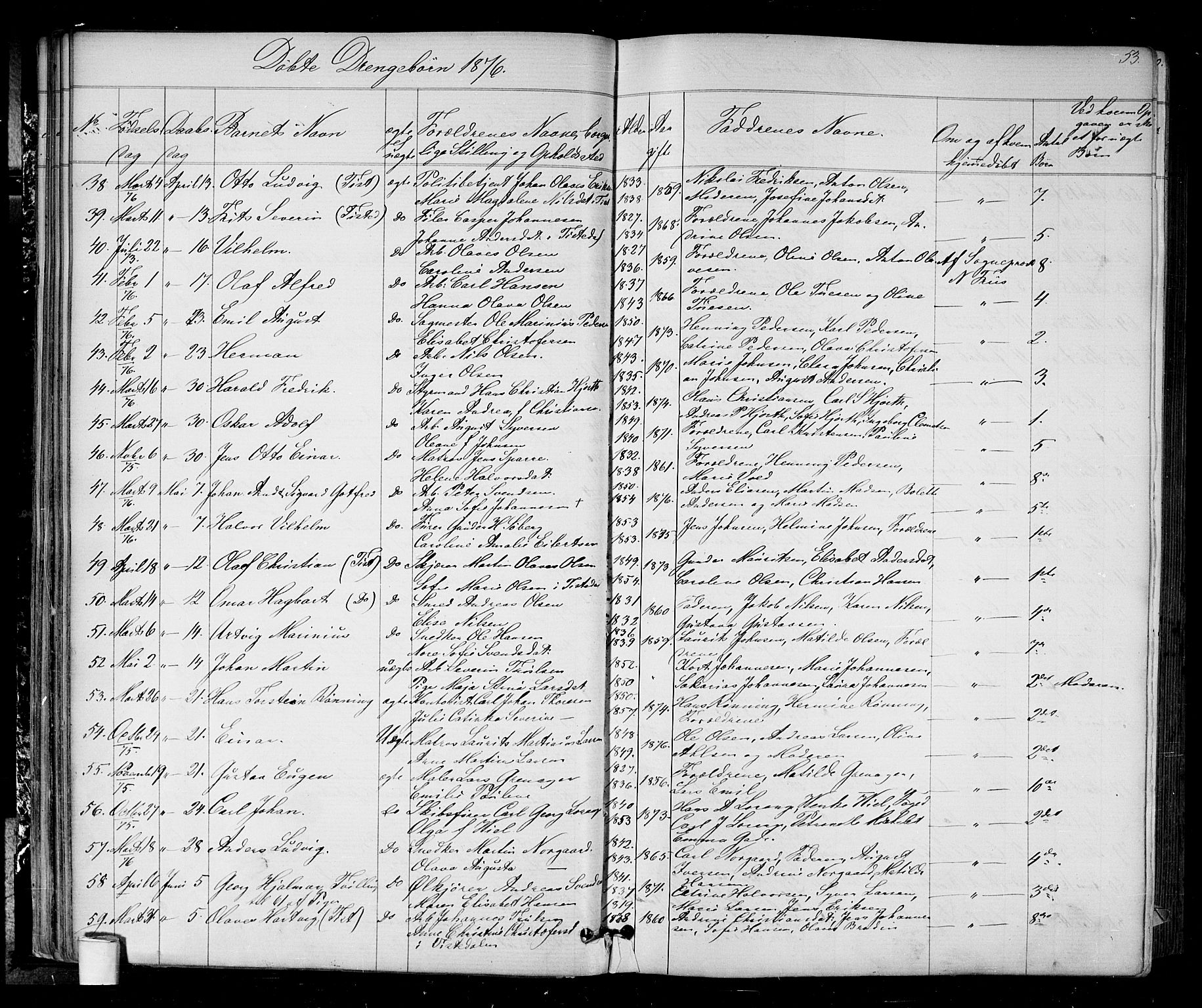 Halden prestekontor Kirkebøker, AV/SAO-A-10909/G/Ga/L0006: Klokkerbok nr. 6, 1869-1884, s. 53
