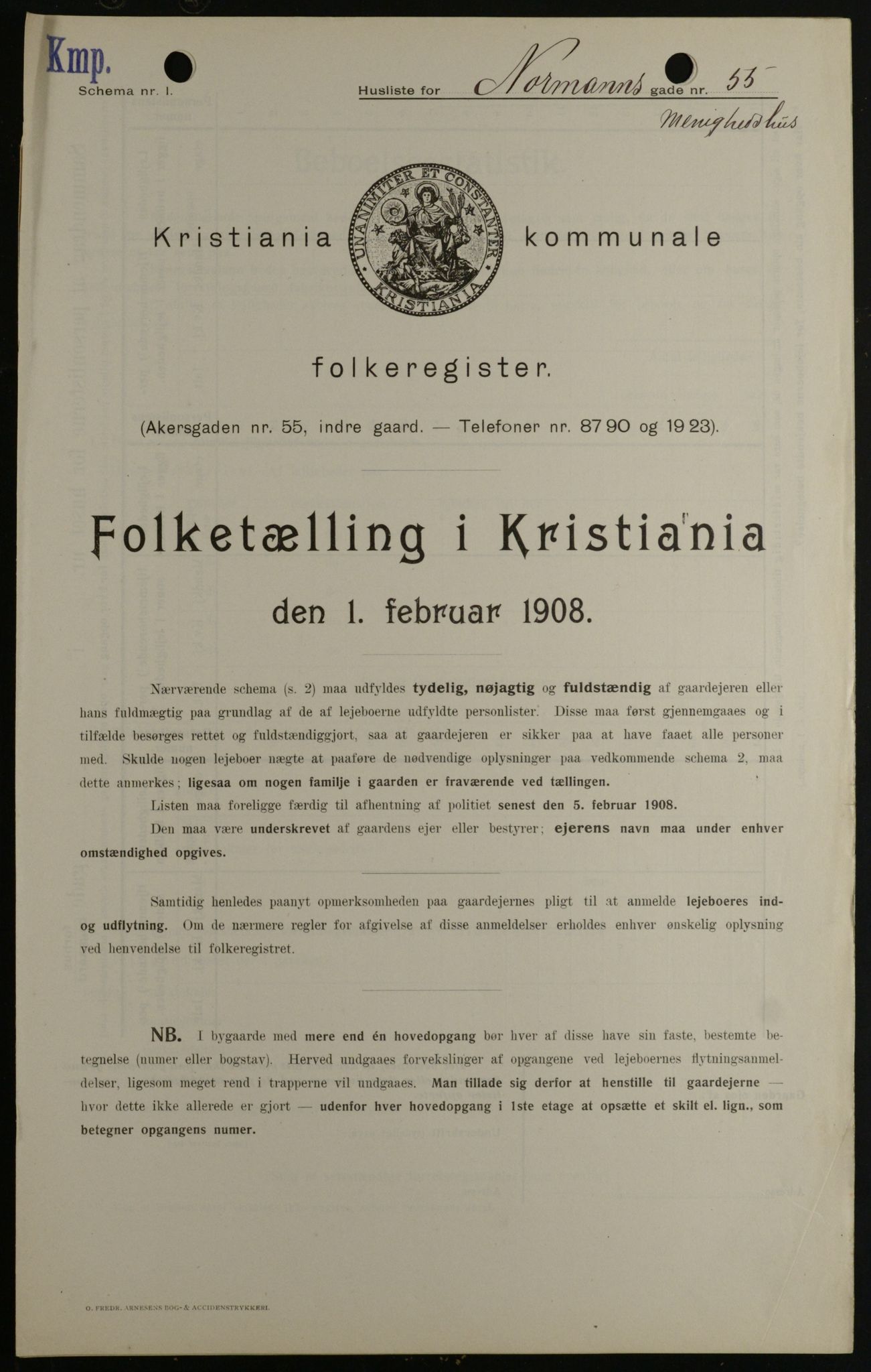 OBA, Kommunal folketelling 1.2.1908 for Kristiania kjøpstad, 1908, s. 66446