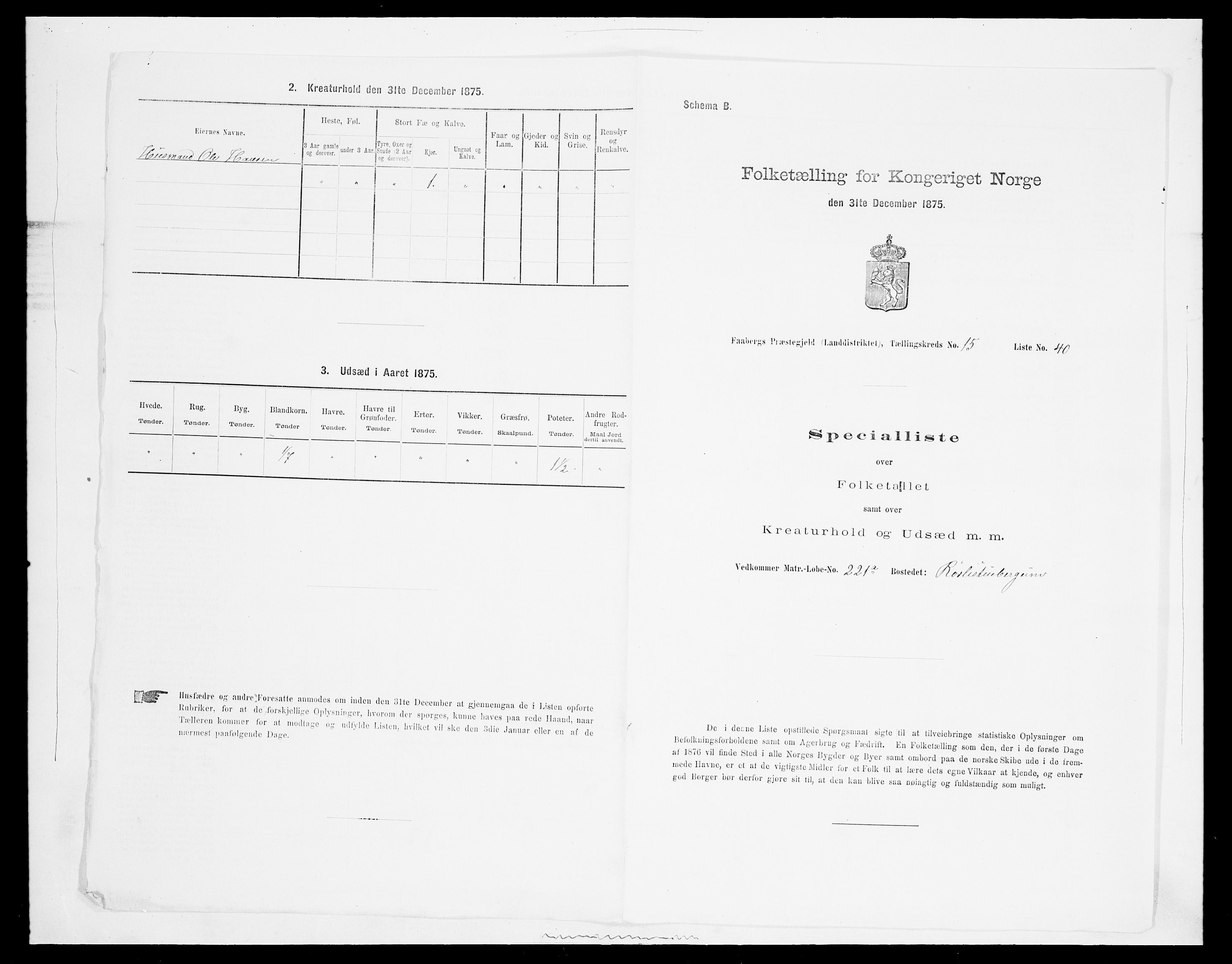 SAH, Folketelling 1875 for 0524L Fåberg prestegjeld, Fåberg sokn og Lillehammer landsokn, 1875, s. 1913