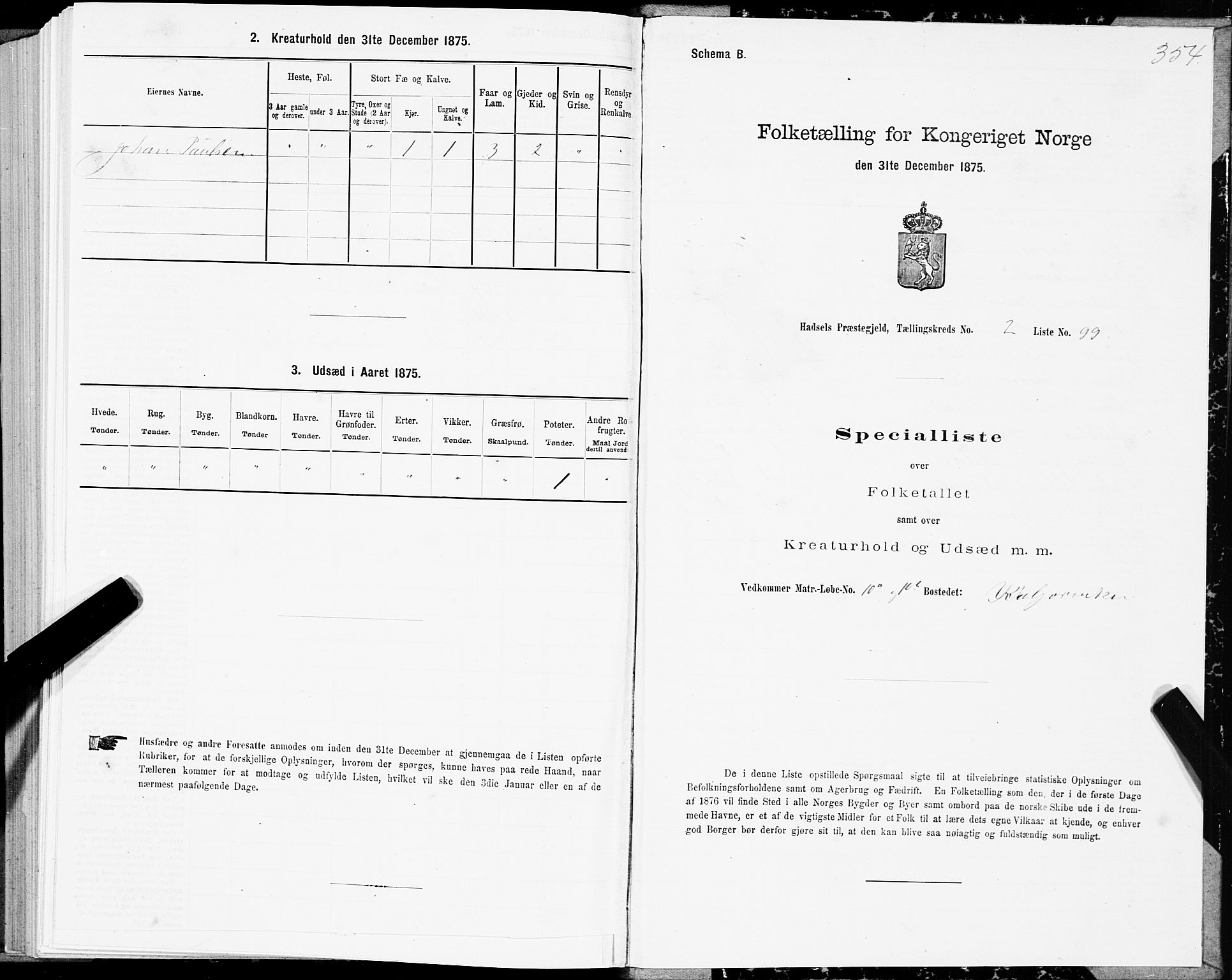 SAT, Folketelling 1875 for 1866P Hadsel prestegjeld, 1875, s. 1354