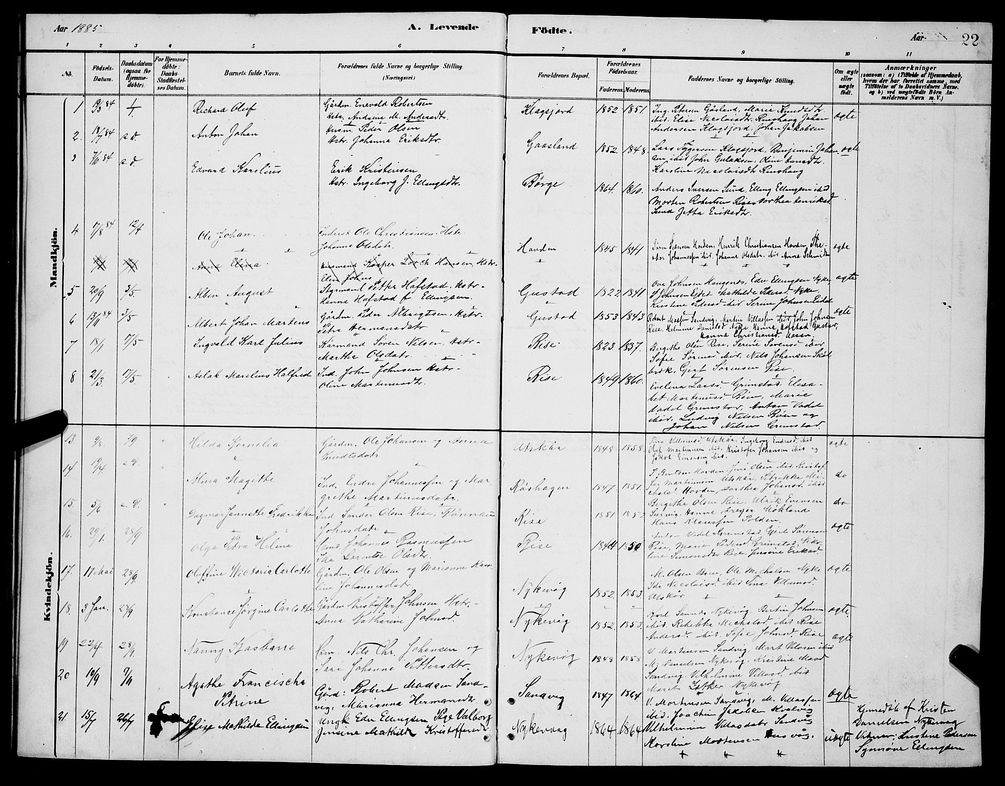 Ministerialprotokoller, klokkerbøker og fødselsregistre - Nordland, SAT/A-1459/892/L1325: Klokkerbok nr. 892C02, 1878-1896, s. 22