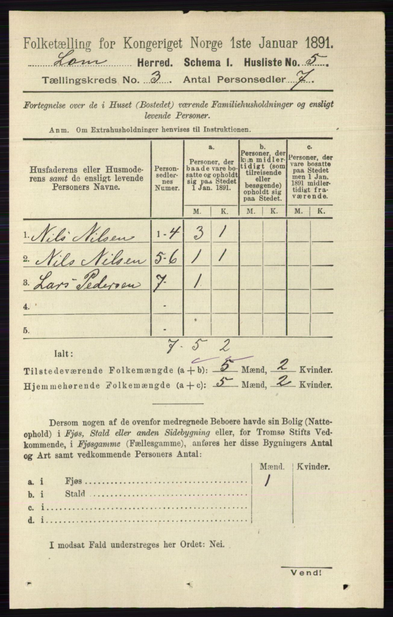 RA, Folketelling 1891 for 0514 Lom herred, 1891, s. 1228