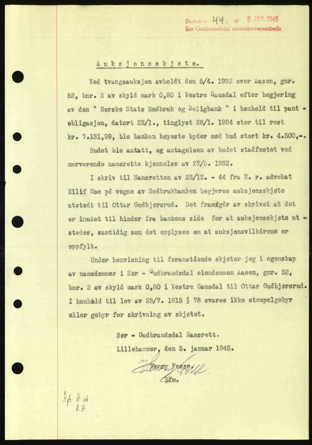 Sør-Gudbrandsdal tingrett, SAH/TING-004/H/Hb/Hbd/L0014: Pantebok nr. A14, 1944-1945, Dagboknr: 44/1945