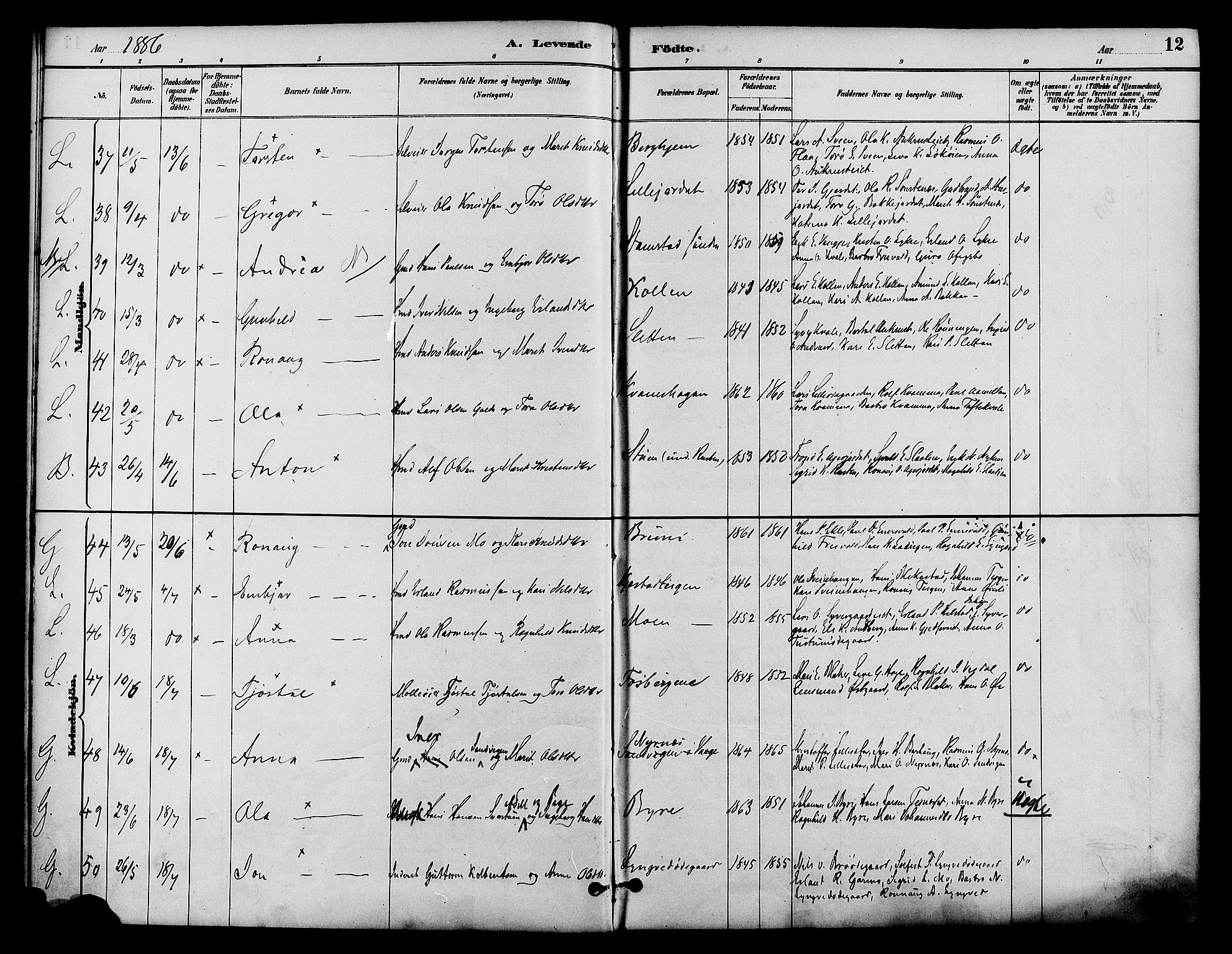 Lom prestekontor, AV/SAH-PREST-070/K/L0008: Ministerialbok nr. 8, 1885-1898, s. 12