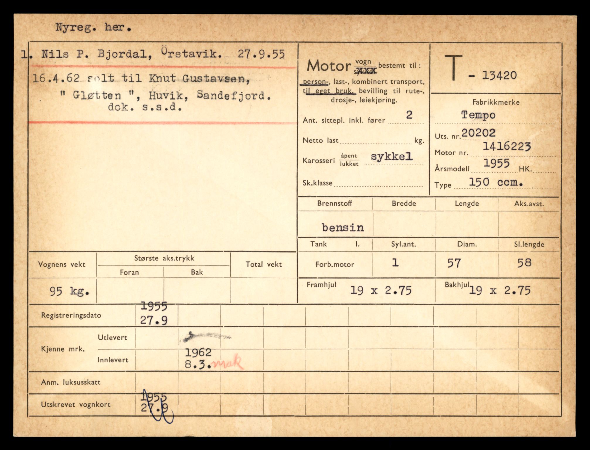 Møre og Romsdal vegkontor - Ålesund trafikkstasjon, AV/SAT-A-4099/F/Fe/L0039: Registreringskort for kjøretøy T 13361 - T 13530, 1927-1998, s. 1015