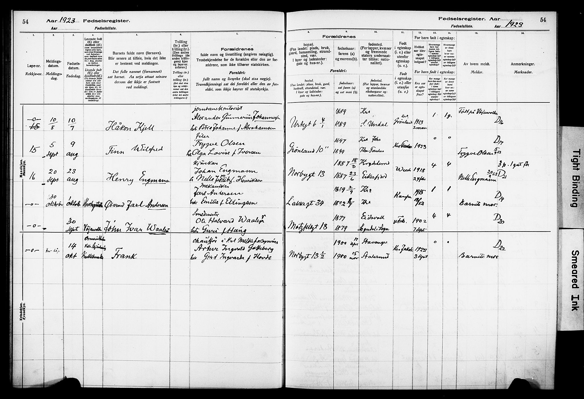 Wexel prestekontor Kirkebøker, AV/SAO-A-10879/J/L0001: Fødselsregister nr. 1, 1916-1930, s. 54