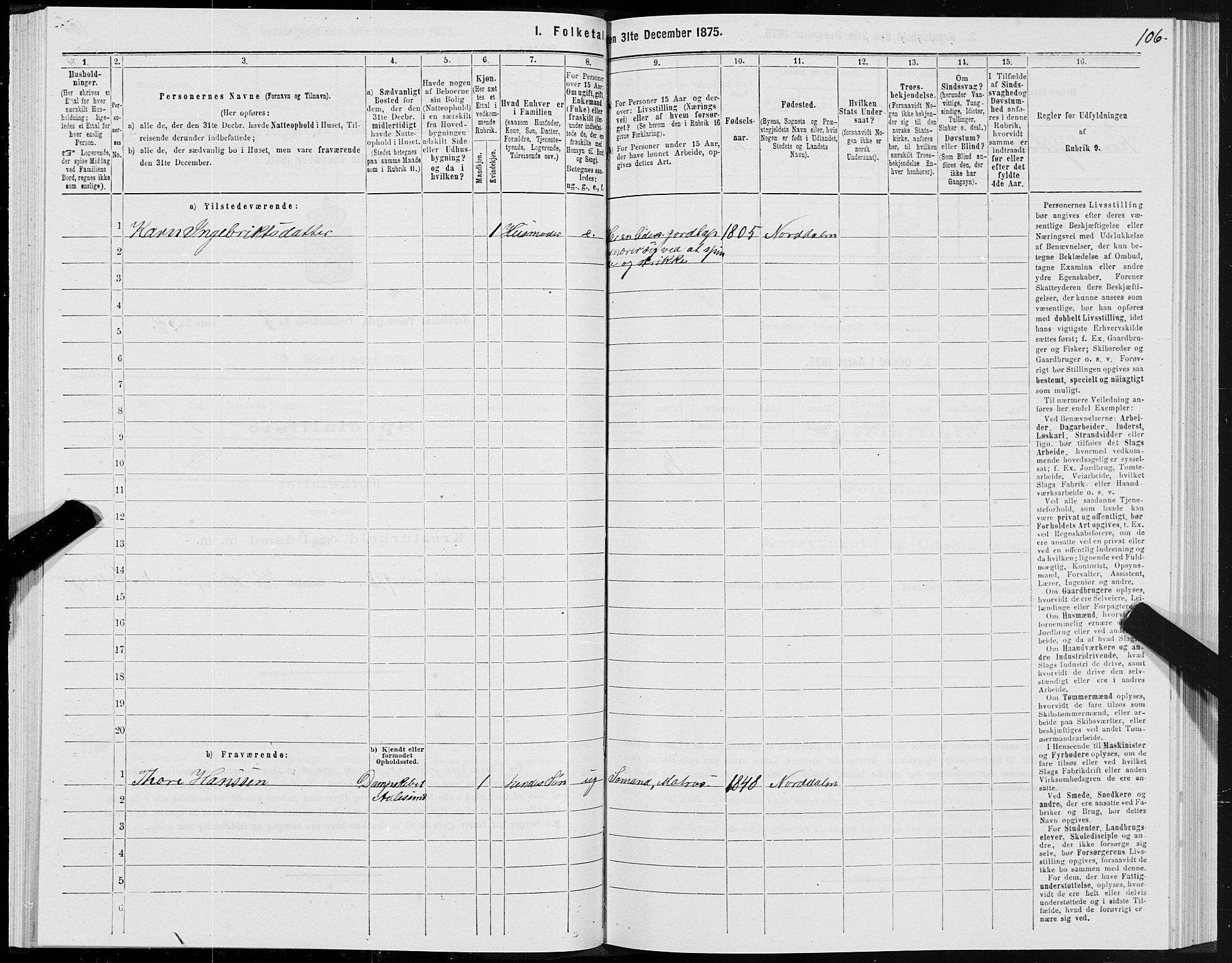 SAT, Folketelling 1875 for 1524P Norddal prestegjeld, 1875, s. 2106