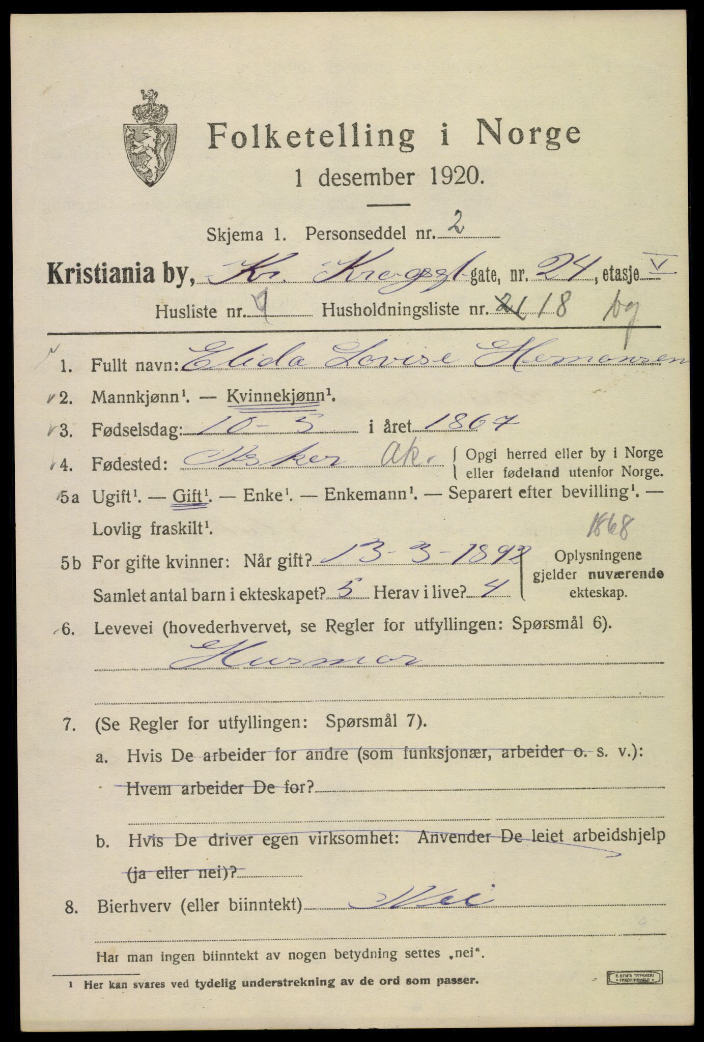 SAO, Folketelling 1920 for 0301 Kristiania kjøpstad, 1920, s. 184045