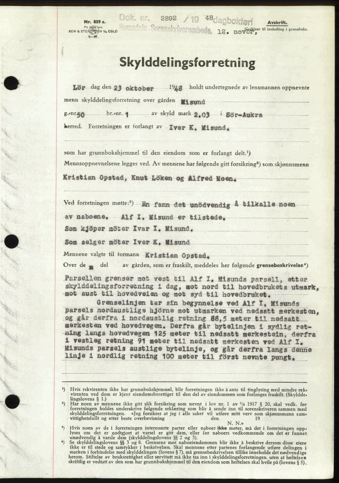 Romsdal sorenskriveri, SAT/A-4149/1/2/2C: Pantebok nr. A27, 1948-1948, Dagboknr: 2892/1948