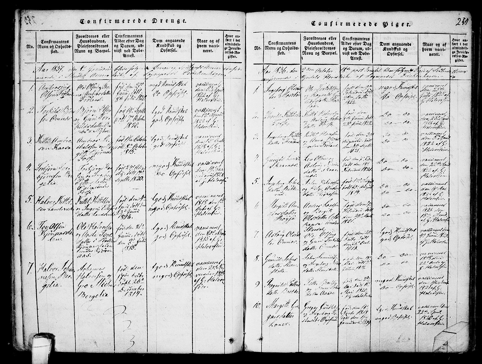 Hjartdal kirkebøker, AV/SAKO-A-270/F/Fb/L0001: Ministerialbok nr. II 1, 1815-1843, s. 254