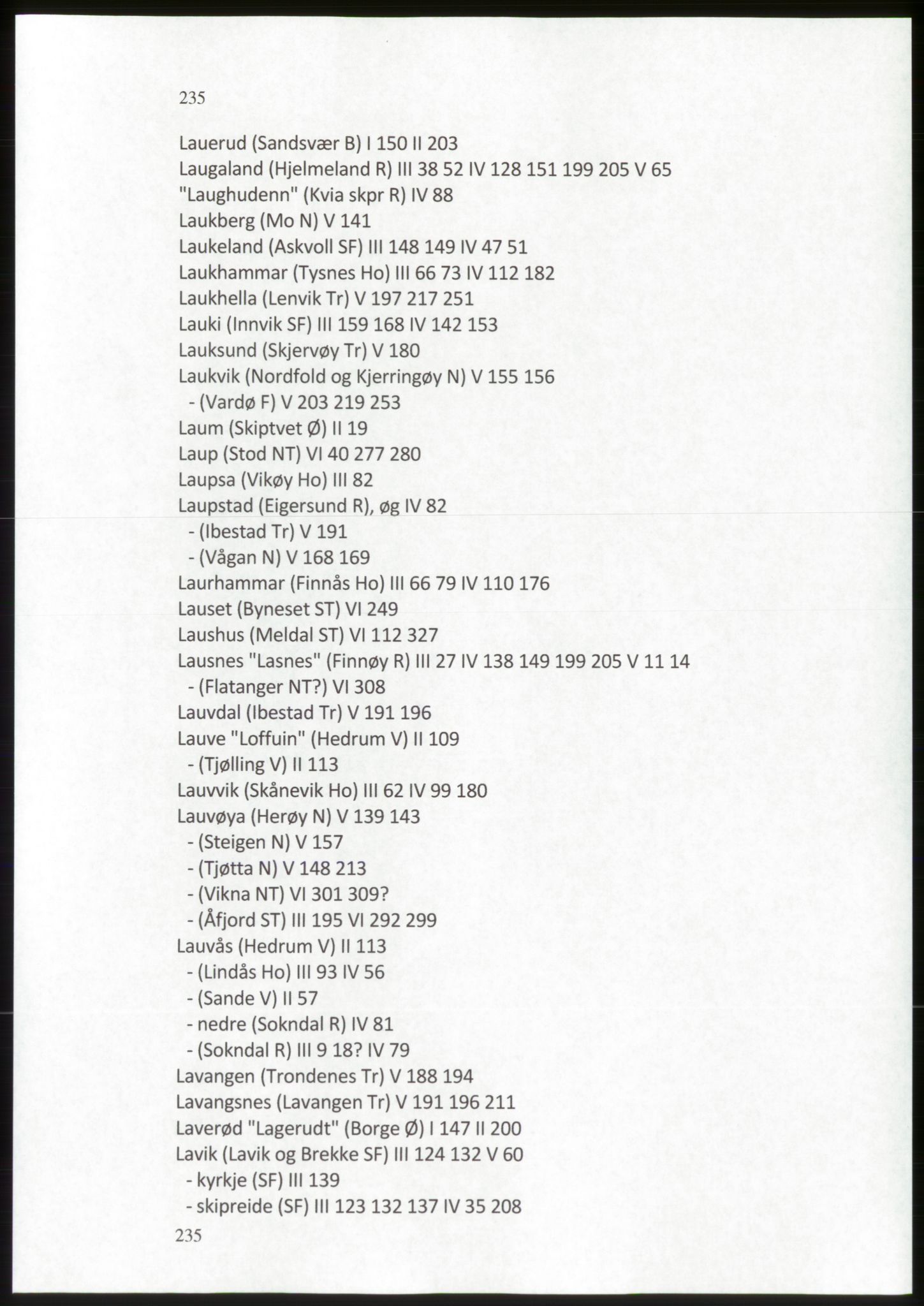 Publikasjoner utgitt av Arkivverket, PUBL/PUBL-001/C/0009: Stedsnavnregister, 1548-1567, s. 235