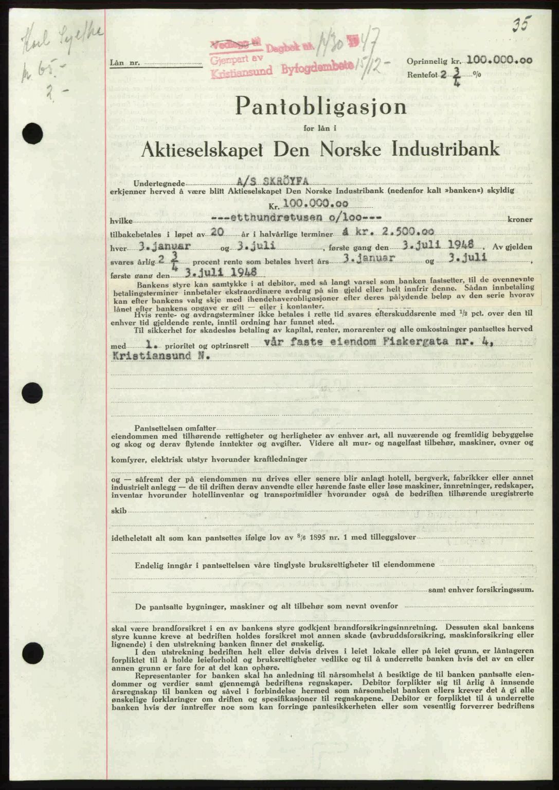 Kristiansund byfogd, AV/SAT-A-4587/A/27: Pantebok nr. 44, 1947-1948, Dagboknr: 1430/1947