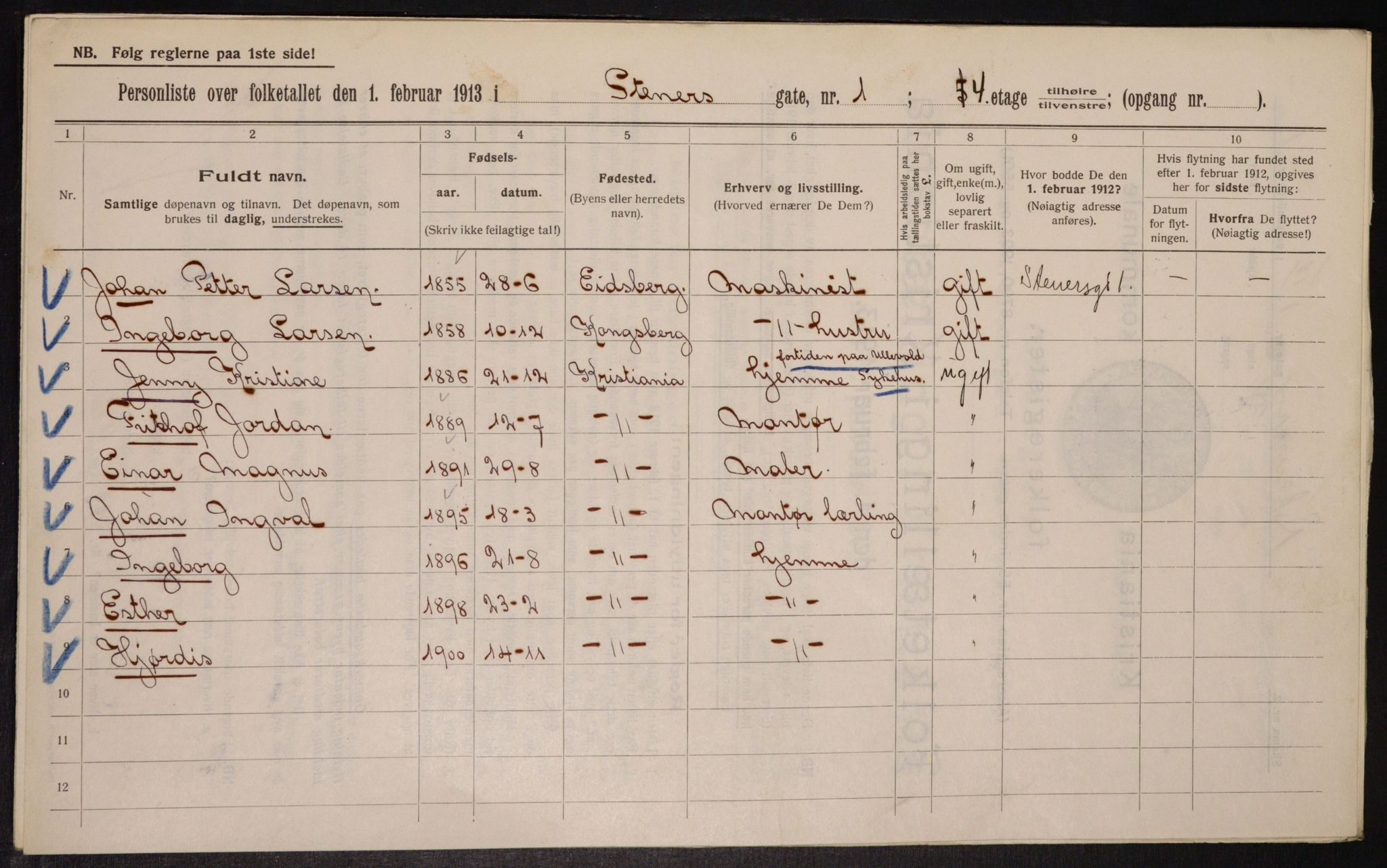 OBA, Kommunal folketelling 1.2.1913 for Kristiania, 1913, s. 101511