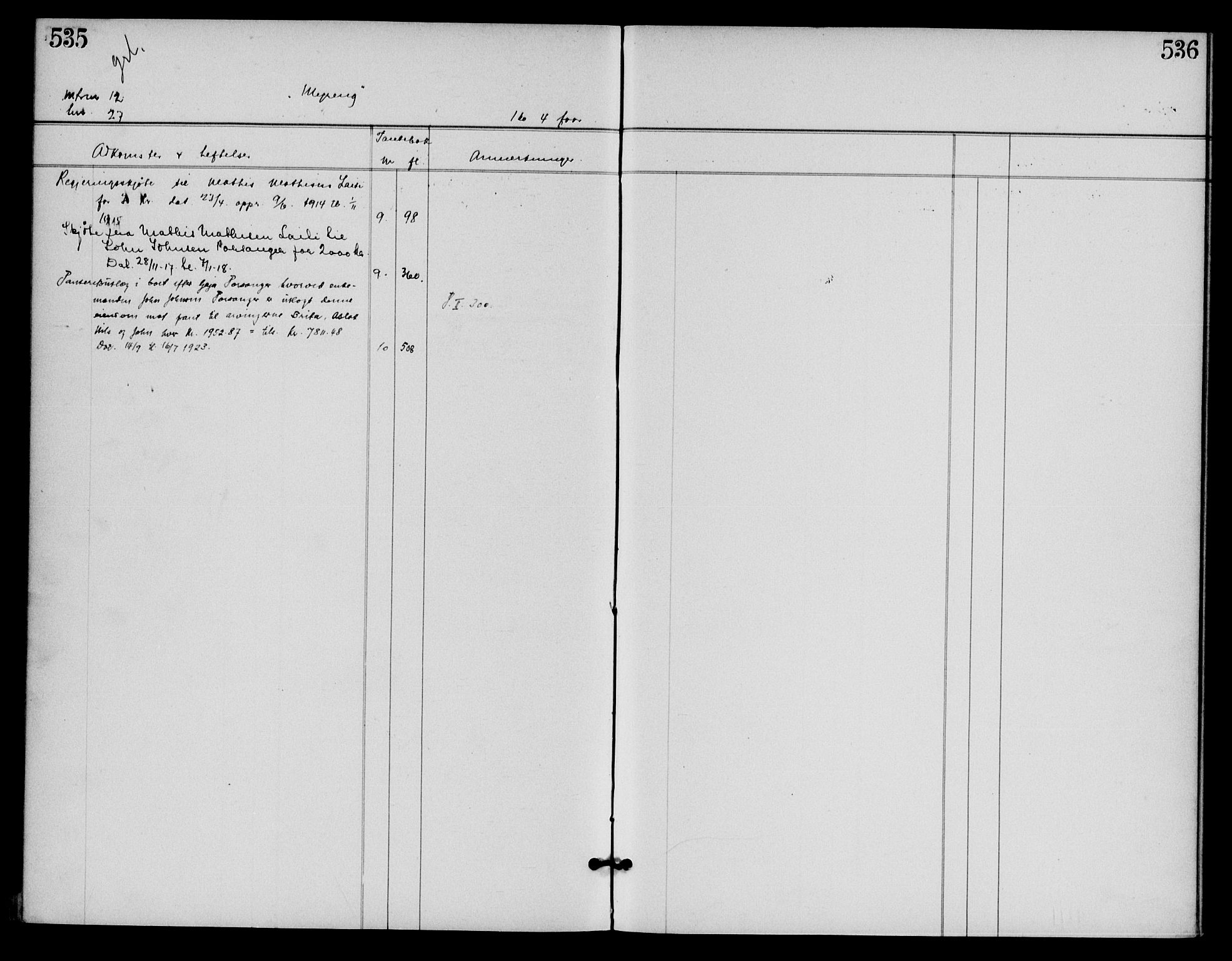 Tana fogderi/sorenskriveri, AV/SATØ-S-0058/I/Ia/Iac/L0014pantereg: Panteregister nr. 14, s. 535-536