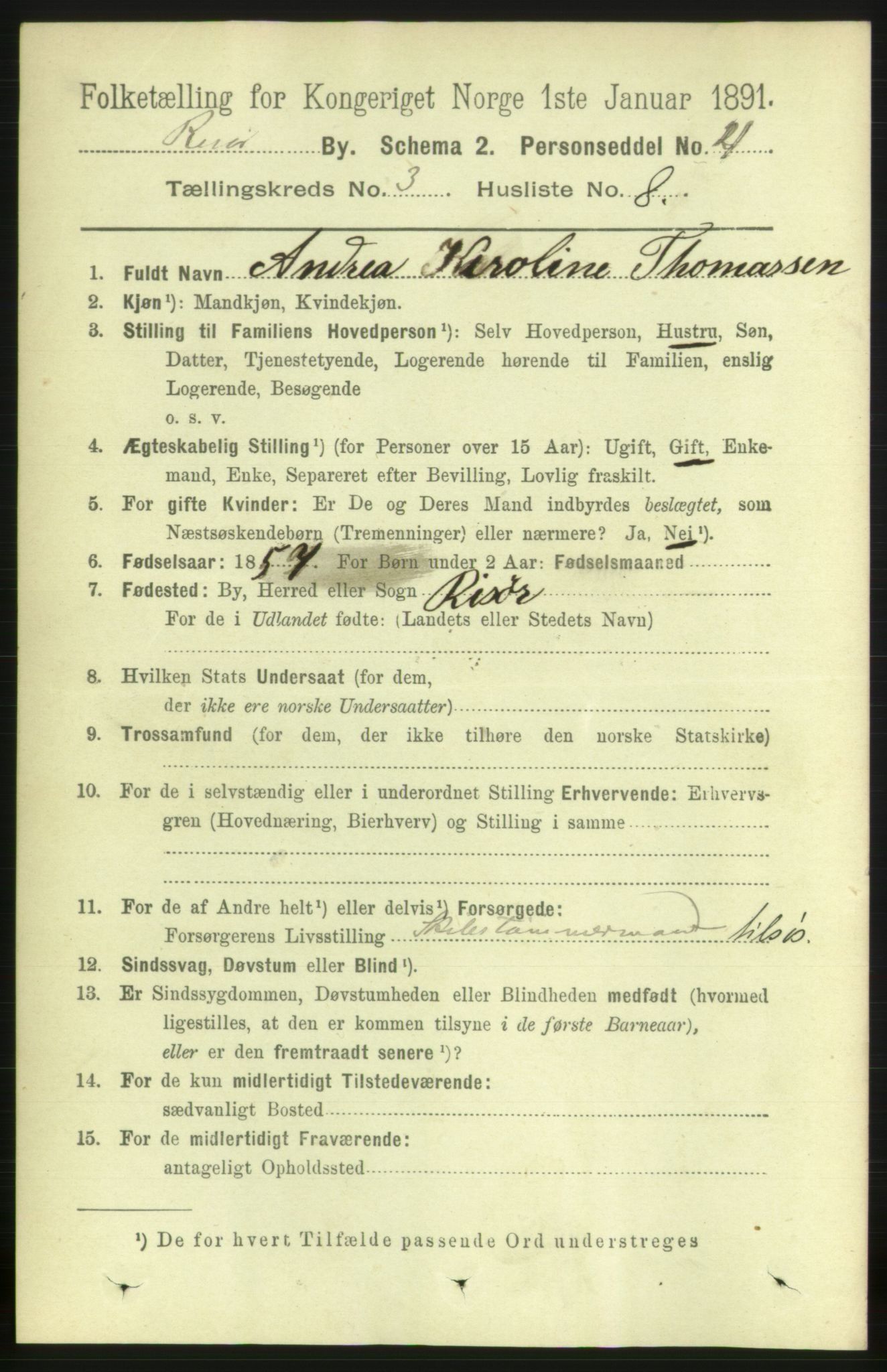 RA, Folketelling 1891 for 0901 Risør kjøpstad, 1891, s. 3197