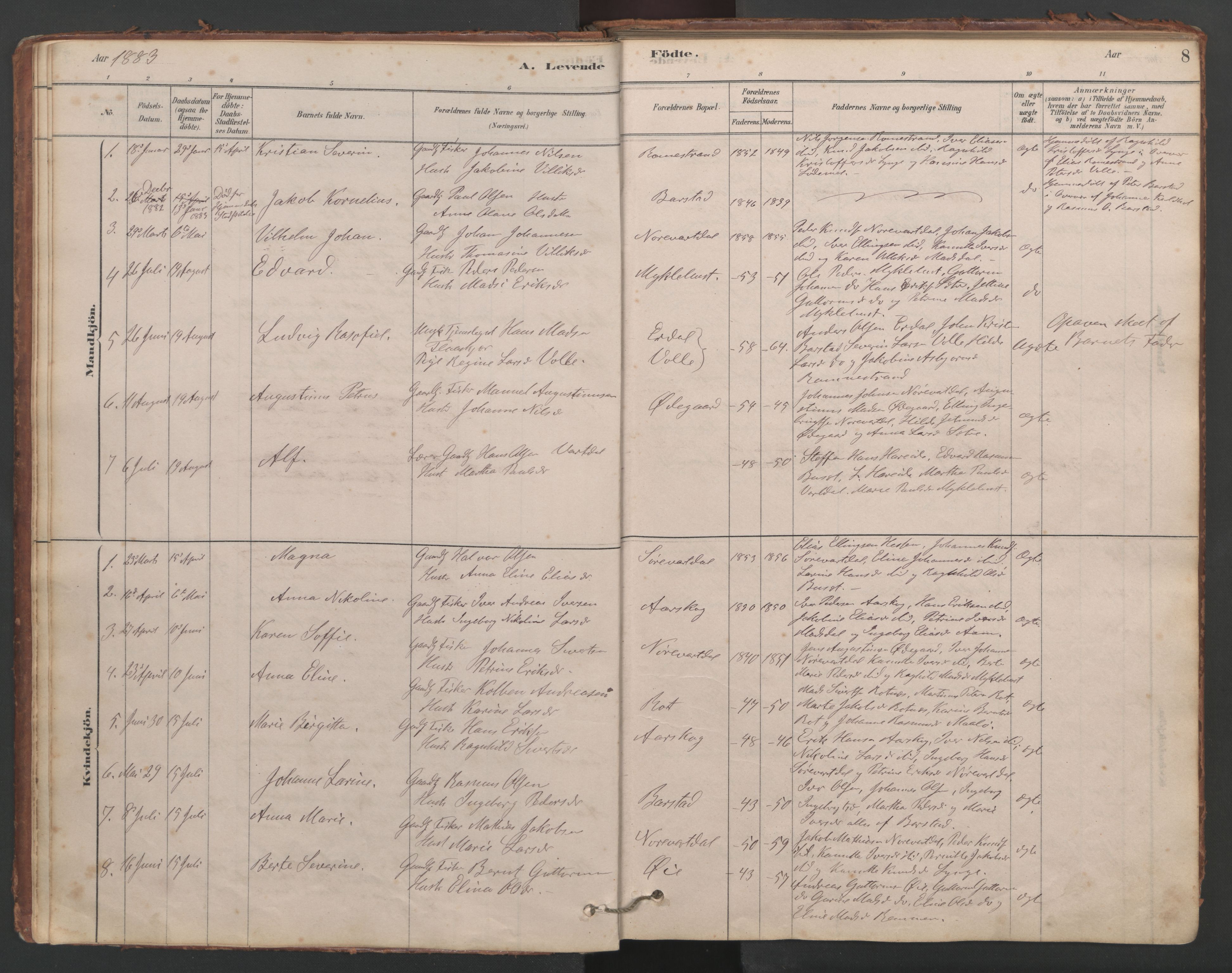 Ministerialprotokoller, klokkerbøker og fødselsregistre - Møre og Romsdal, AV/SAT-A-1454/514/L0201: Klokkerbok nr. 514C01, 1878-1919, s. 8