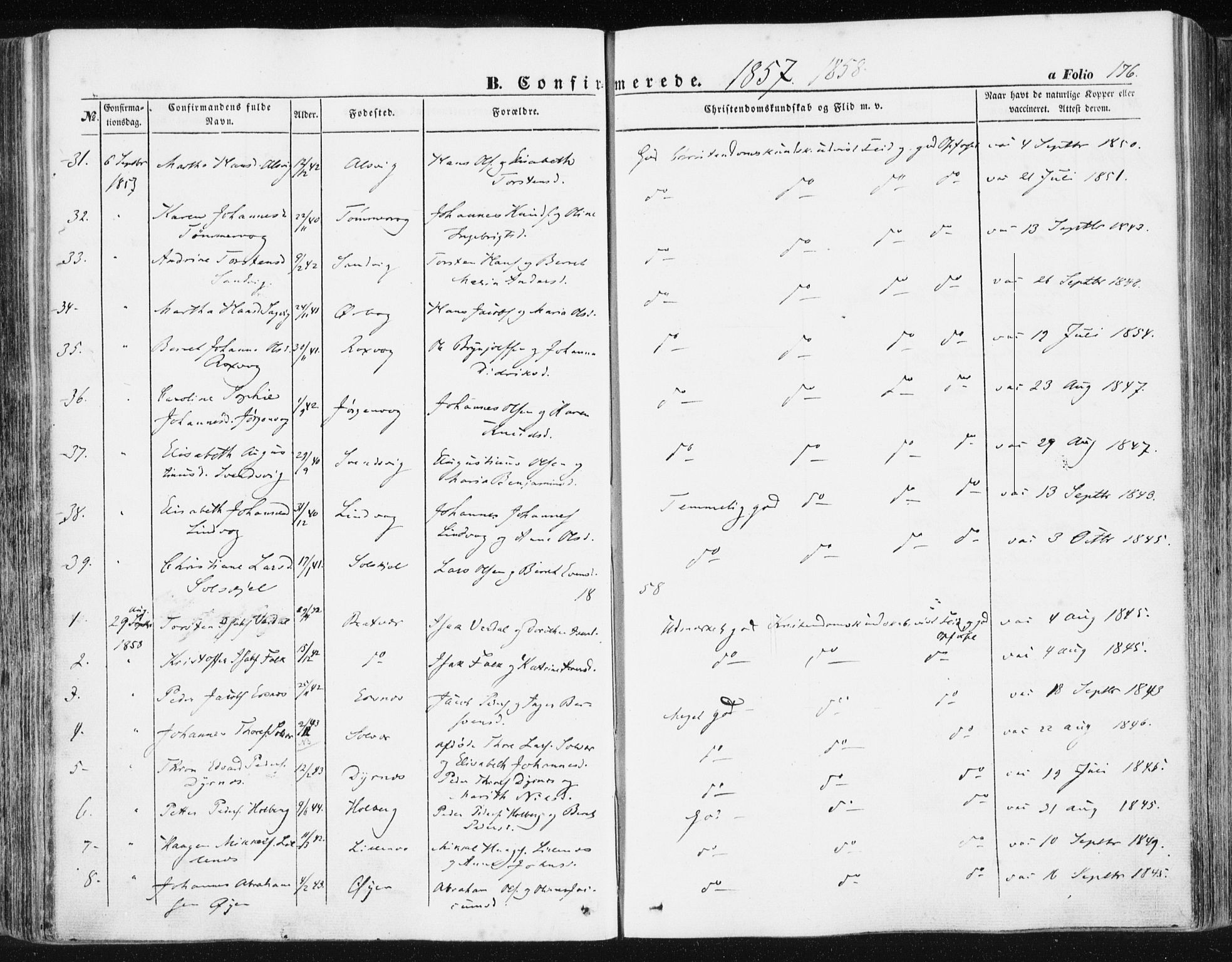 Ministerialprotokoller, klokkerbøker og fødselsregistre - Møre og Romsdal, SAT/A-1454/581/L0937: Ministerialbok nr. 581A05, 1853-1872, s. 176