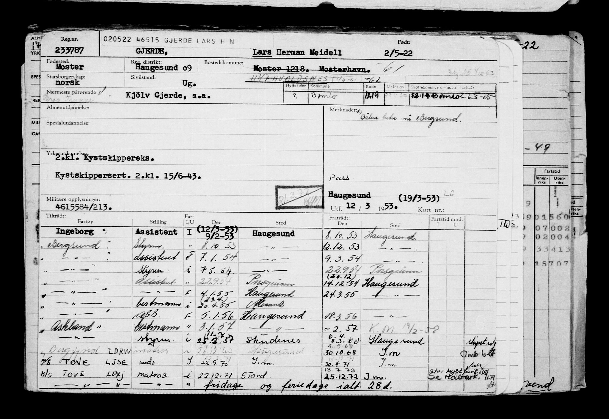 Direktoratet for sjømenn, AV/RA-S-3545/G/Gb/L0206: Hovedkort, 1922, s. 33