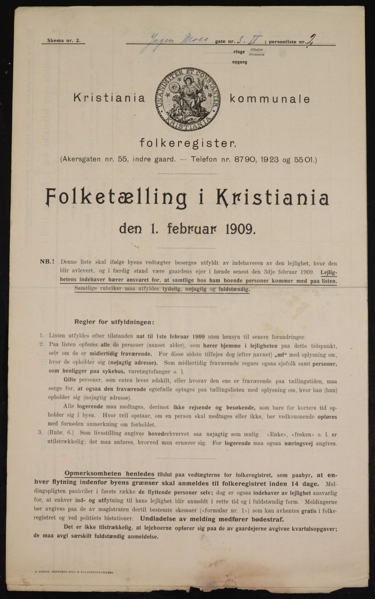 OBA, Kommunal folketelling 1.2.1909 for Kristiania kjøpstad, 1909, s. 43582