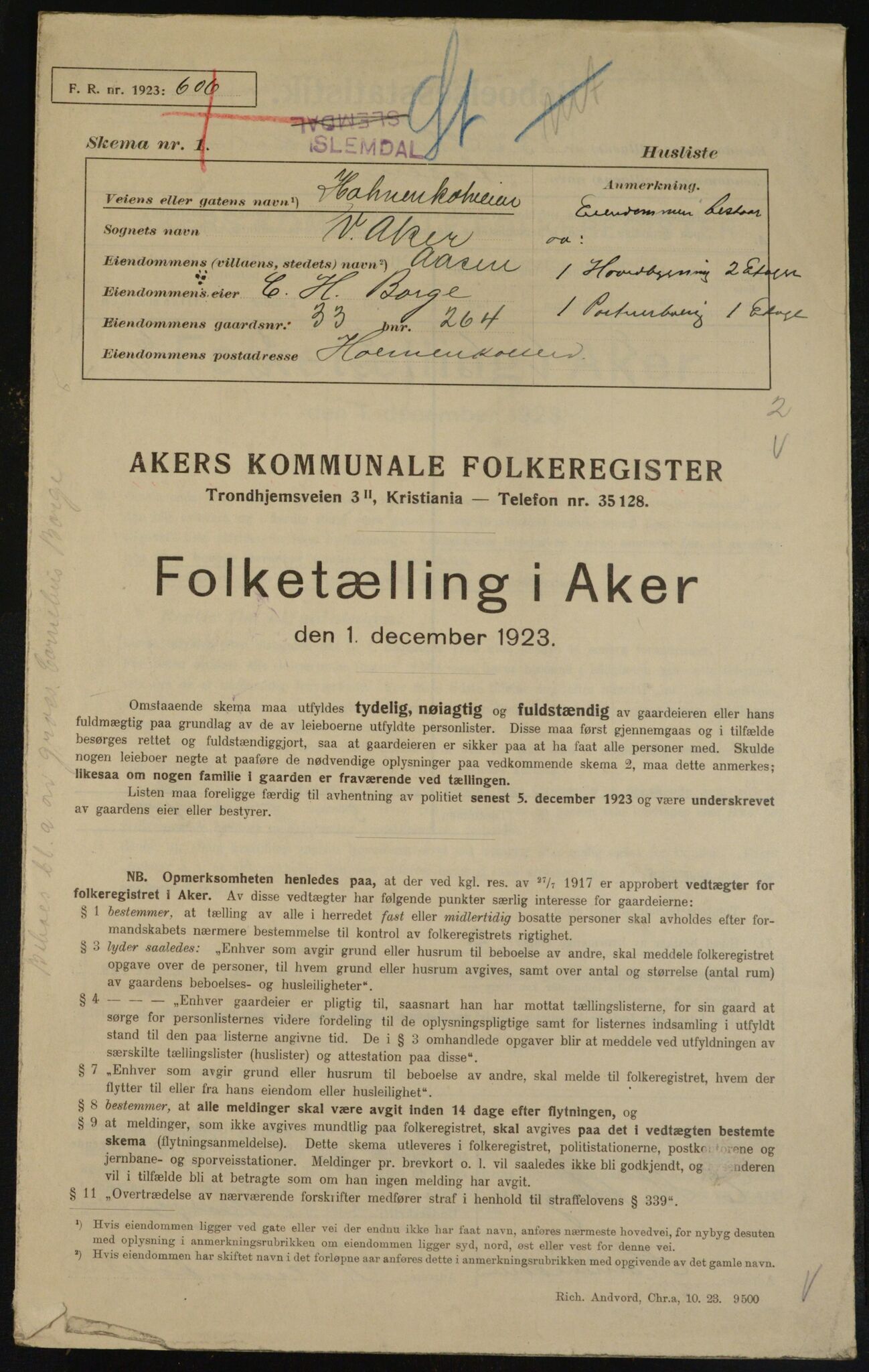 , Kommunal folketelling 1.12.1923 for Aker, 1923, s. 11214