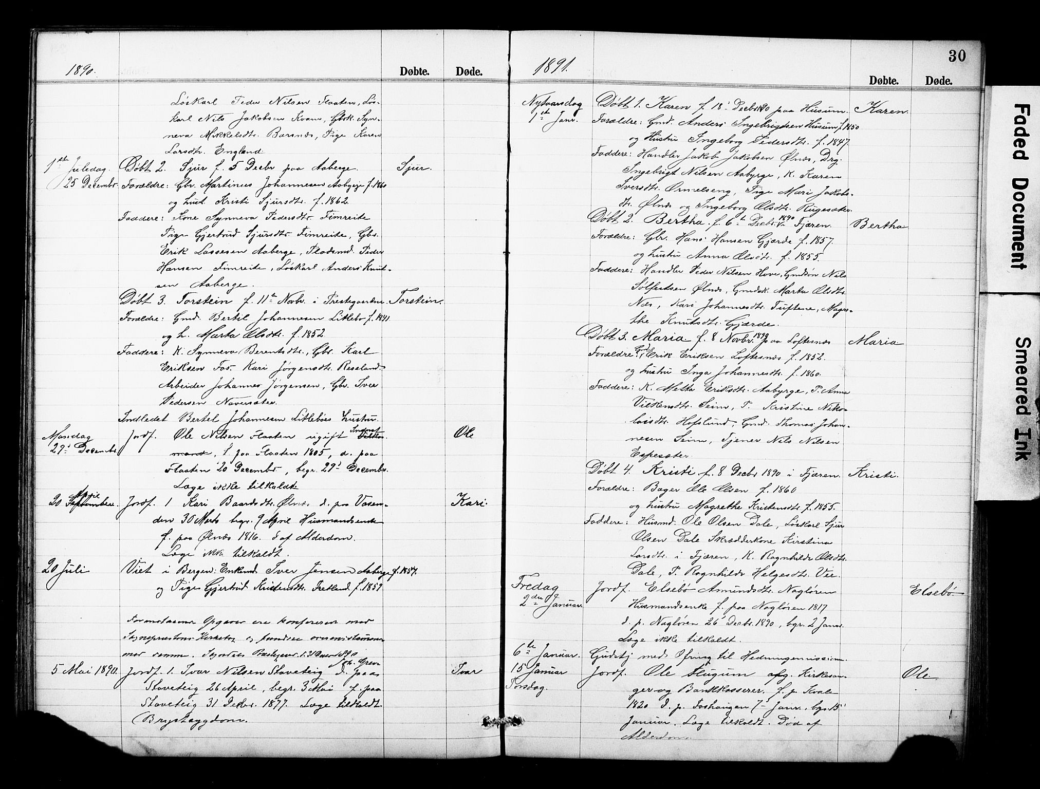 Sogndal sokneprestembete, AV/SAB-A-81301/H/Hab/Haba/L0001: Klokkerbok nr. A 1, 1887-1907, s. 30