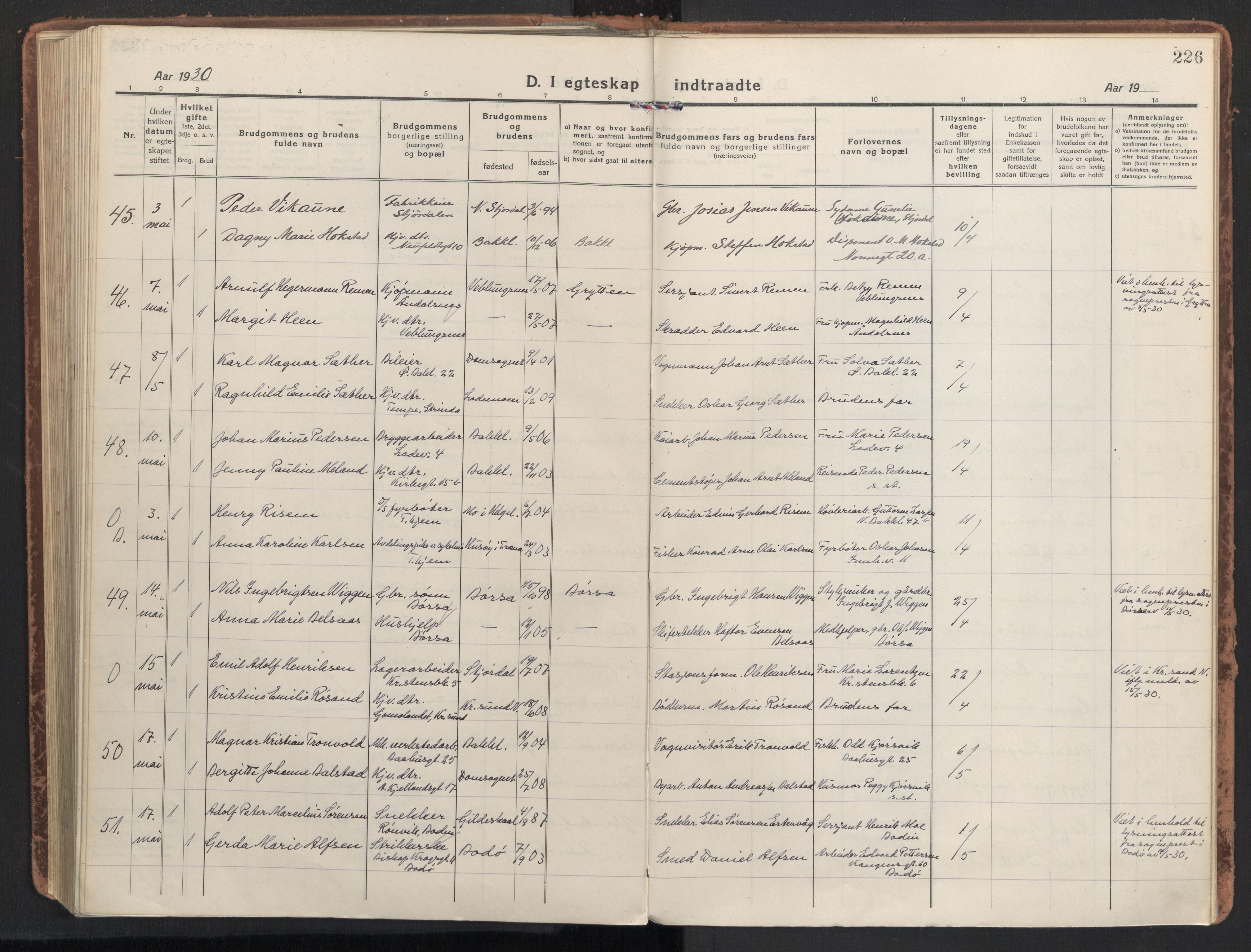 Ministerialprotokoller, klokkerbøker og fødselsregistre - Sør-Trøndelag, SAT/A-1456/604/L0206: Ministerialbok nr. 604A26, 1917-1931, s. 226