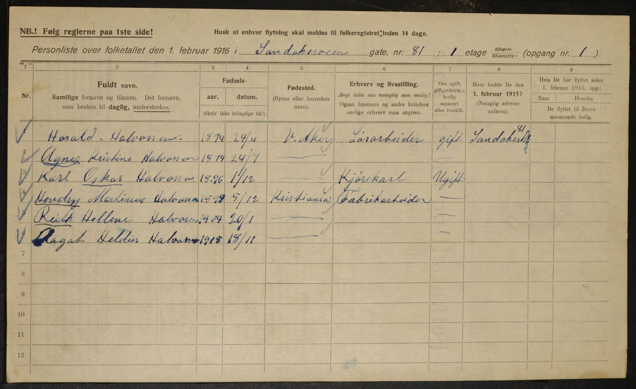 OBA, Kommunal folketelling 1.2.1916 for Kristiania, 1916, s. 89597
