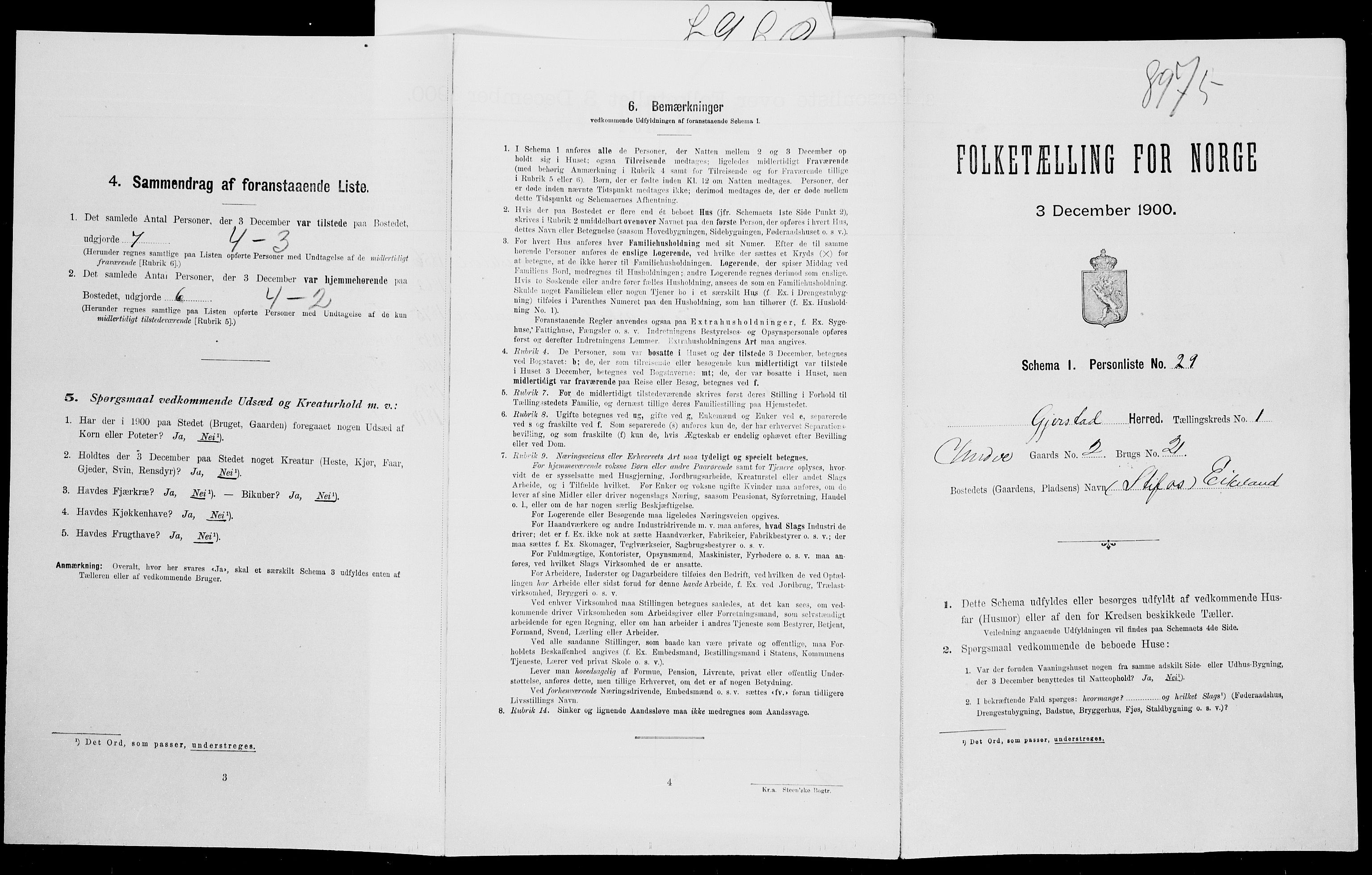SAK, Folketelling 1900 for 0911 Gjerstad herred, 1900, s. 140