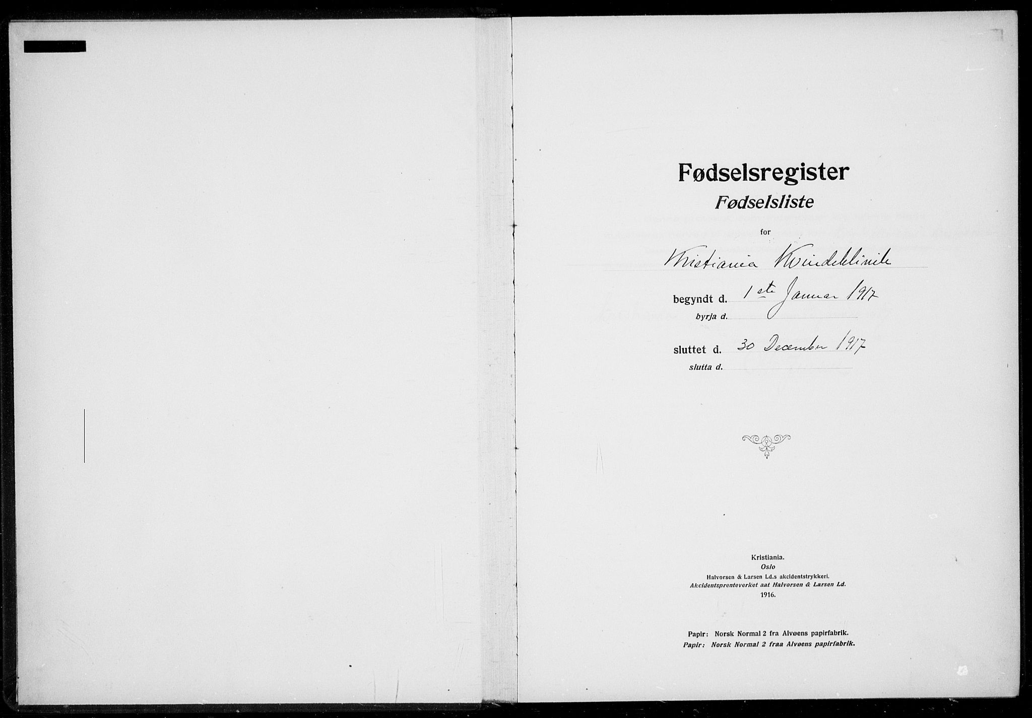 Rikshospitalet prestekontor Kirkebøker, SAO/A-10309b/J/L0002: Fødselsregister nr. 2, 1917-1917
