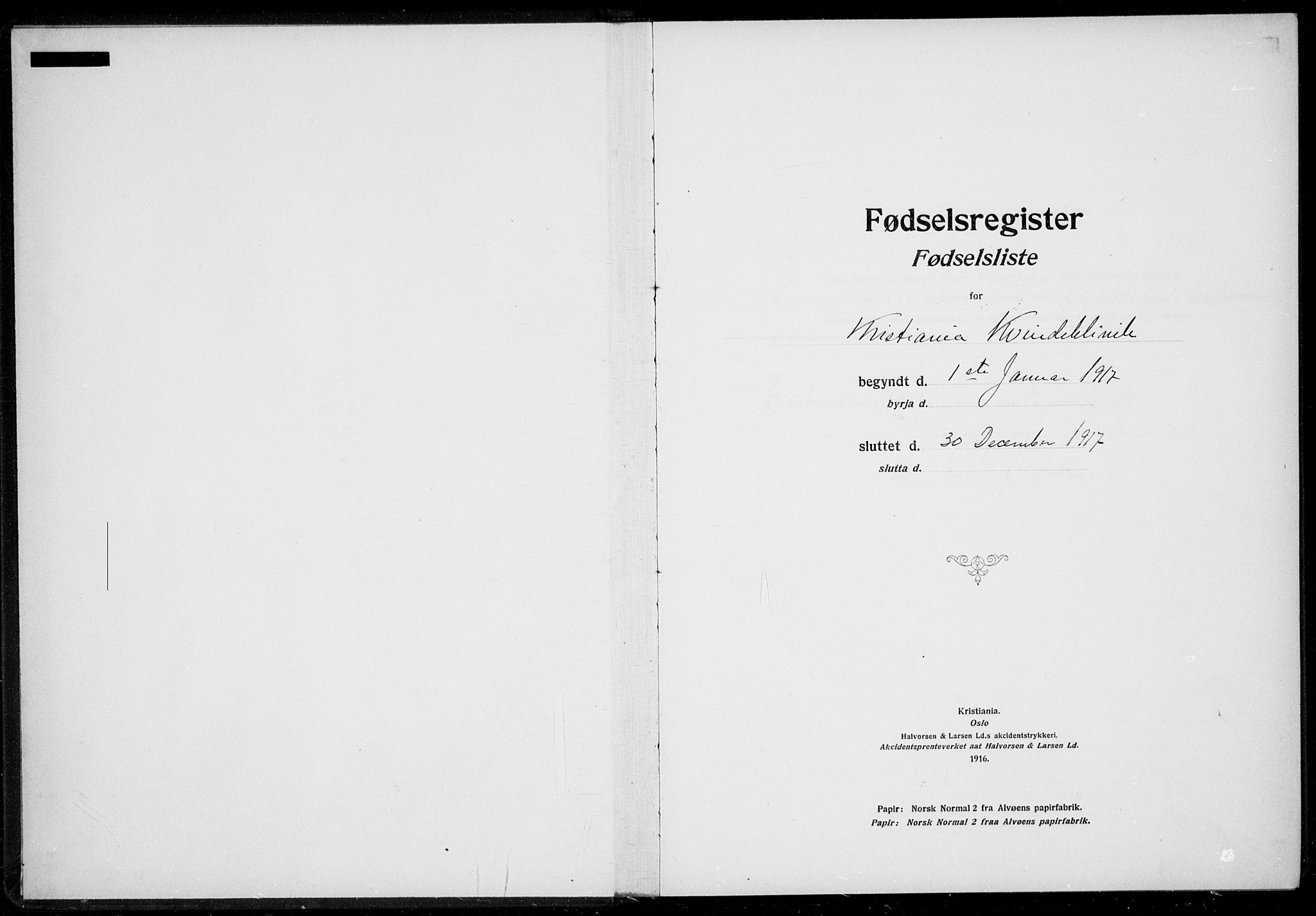 Rikshospitalet prestekontor Kirkebøker, AV/SAO-A-10309b/J/L0002: Fødselsregister nr. 2, 1917-1917
