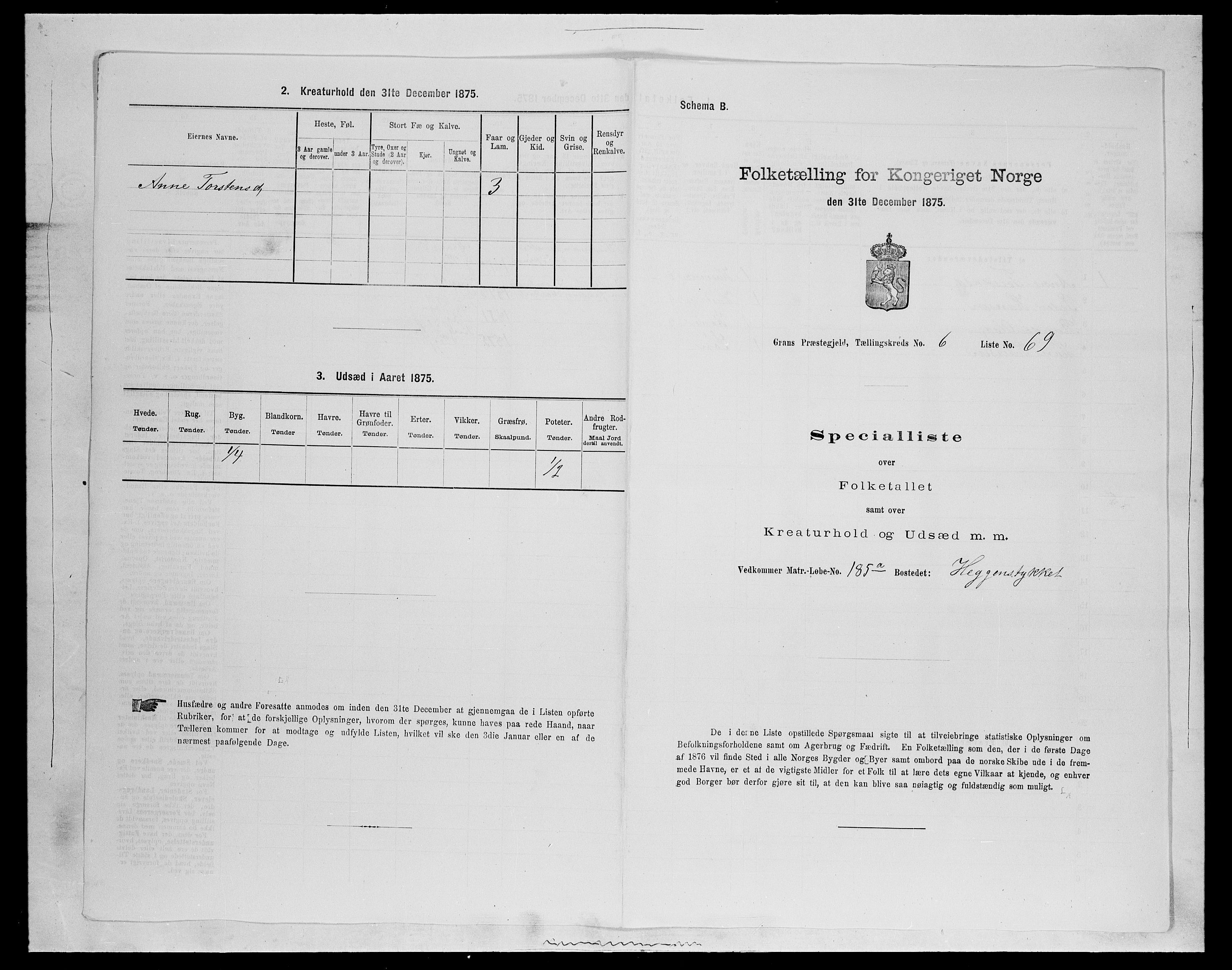 SAH, Folketelling 1875 for 0534P Gran prestegjeld, 1875, s. 1158