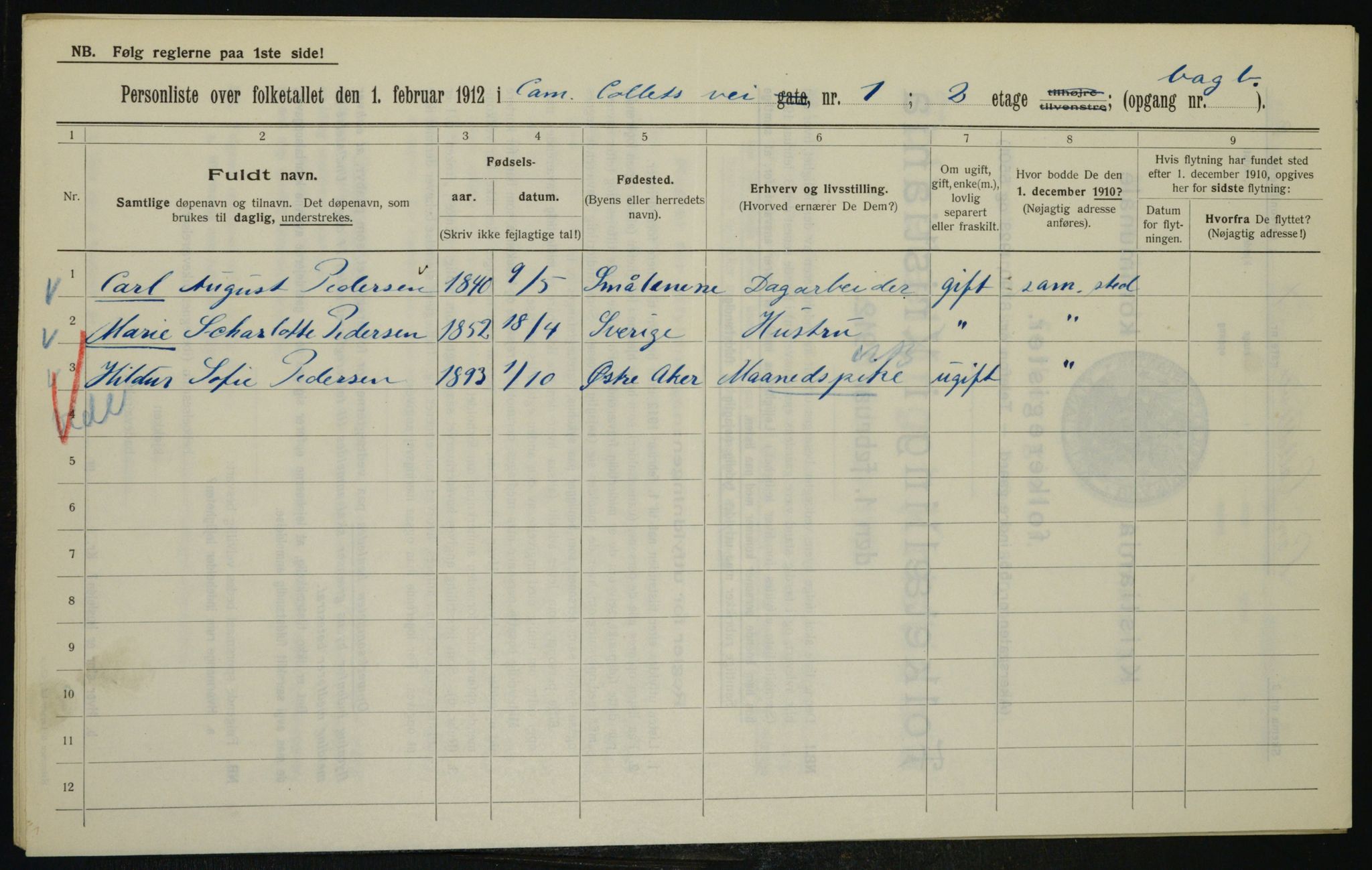 OBA, Kommunal folketelling 1.2.1912 for Kristiania, 1912, s. 11435