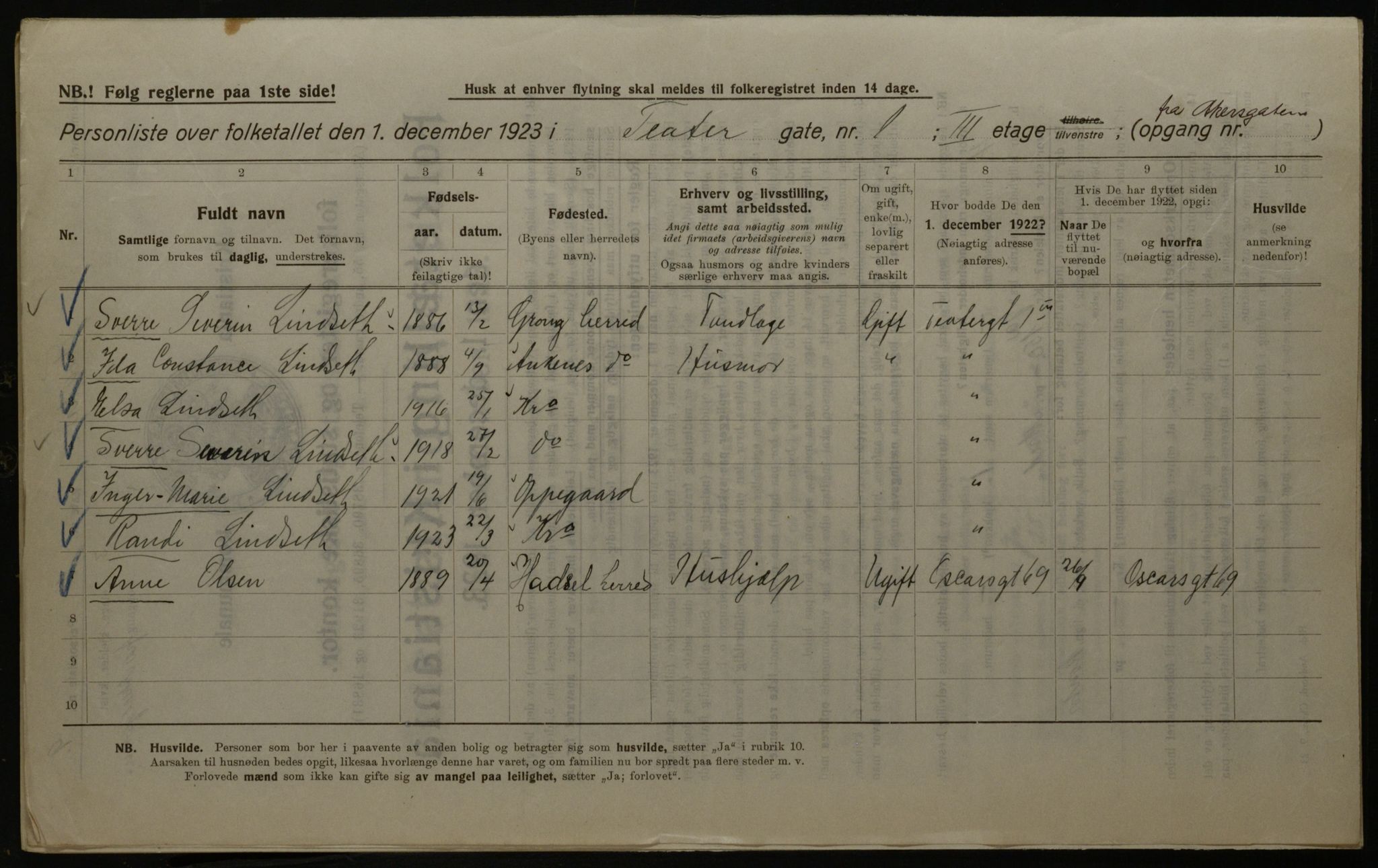 OBA, Kommunal folketelling 1.12.1923 for Kristiania, 1923, s. 118422