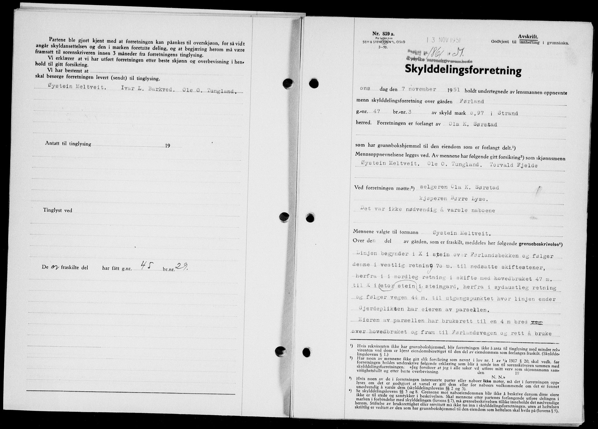 Ryfylke tingrett, SAST/A-100055/001/II/IIB/L0114: Pantebok nr. 93, 1951-1951, Dagboknr: 1861/1951
