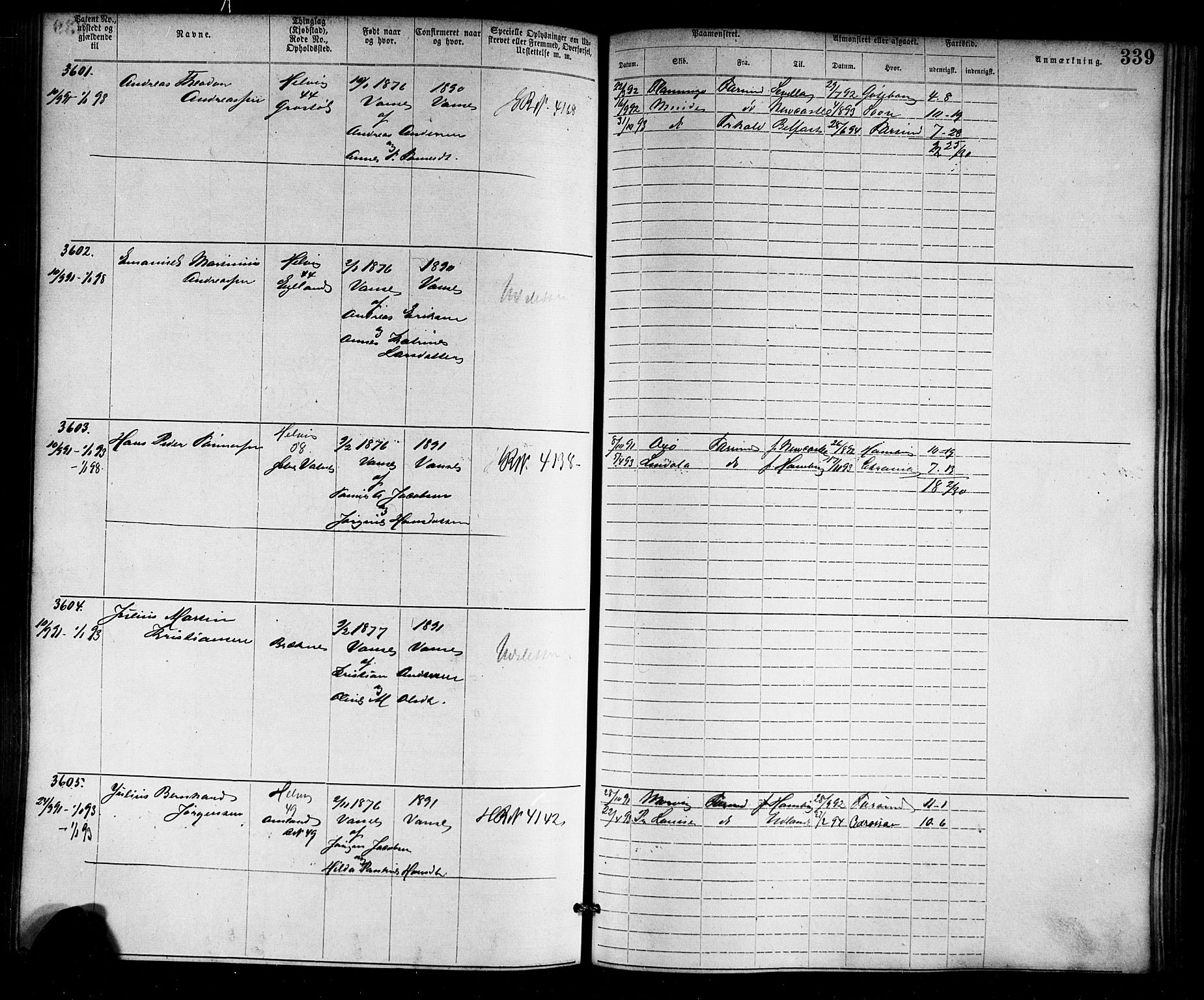 Farsund mønstringskrets, SAK/2031-0017/F/Fa/L0006: Annotasjonsrulle nr 1911-3805 med register, Z-3, 1877-1894, s. 375