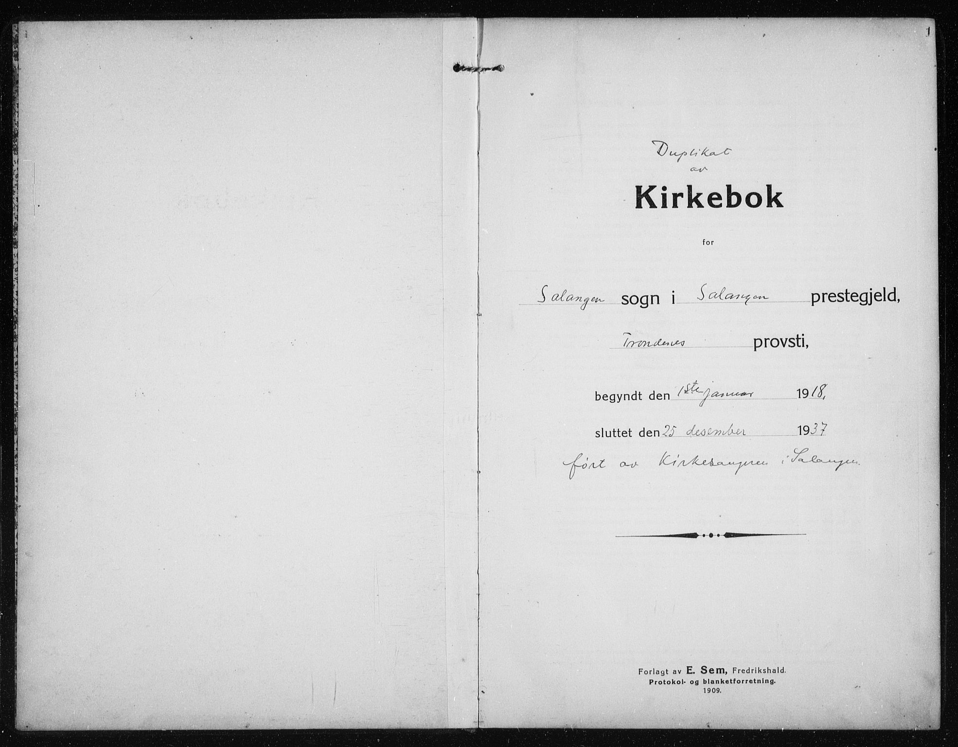 Salangen sokneprestembete, SATØ/S-1324/H/Ha/L0005klokker: Klokkerbok nr. 5, 1918-1937, s. 1