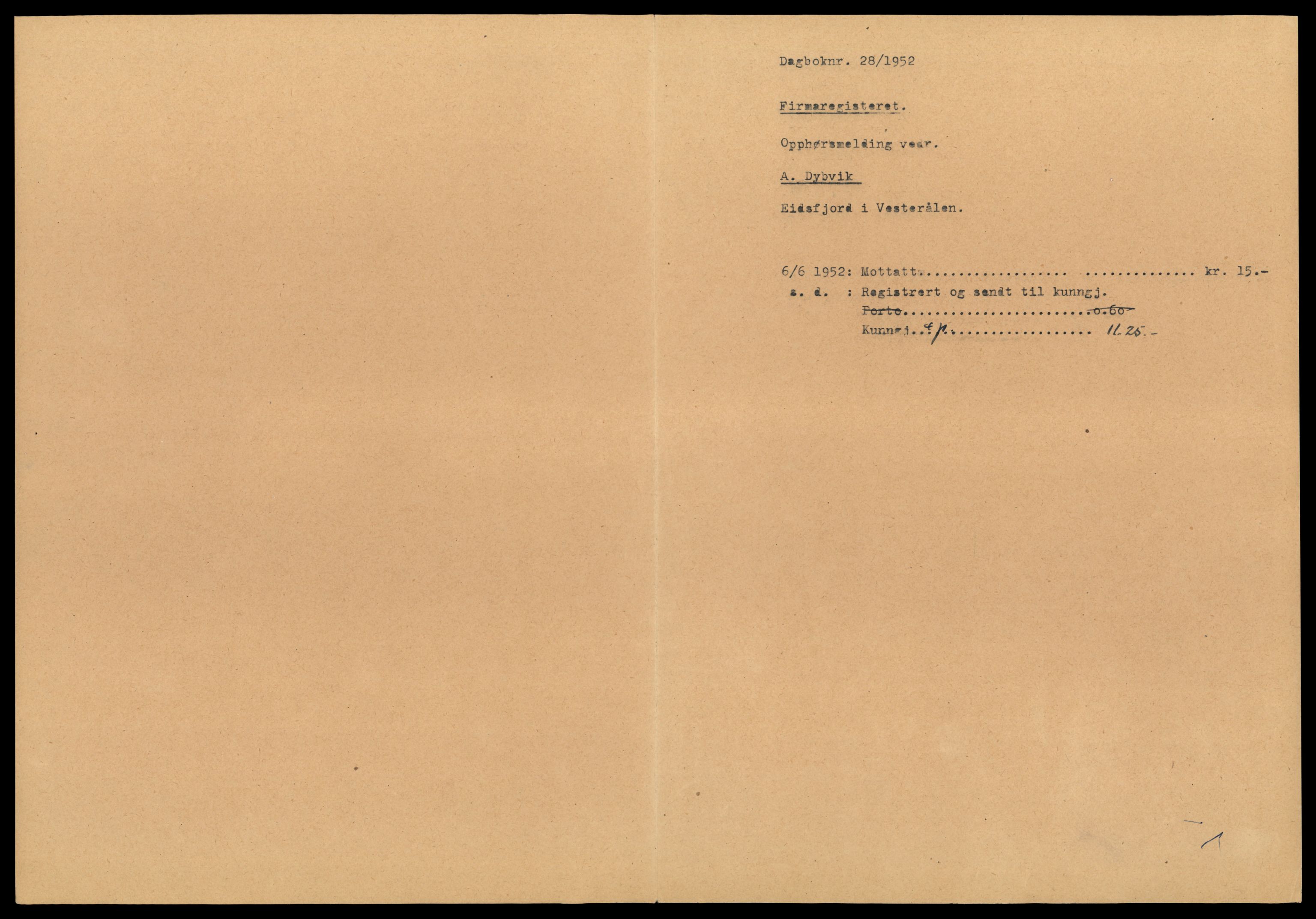 Vesterålen sorenskriveri, SAT/A-4180/4/J/Jd/Jdb/L0001: Bilag. Enkeltmannsforetak, A-D, 1944-1990, s. 1
