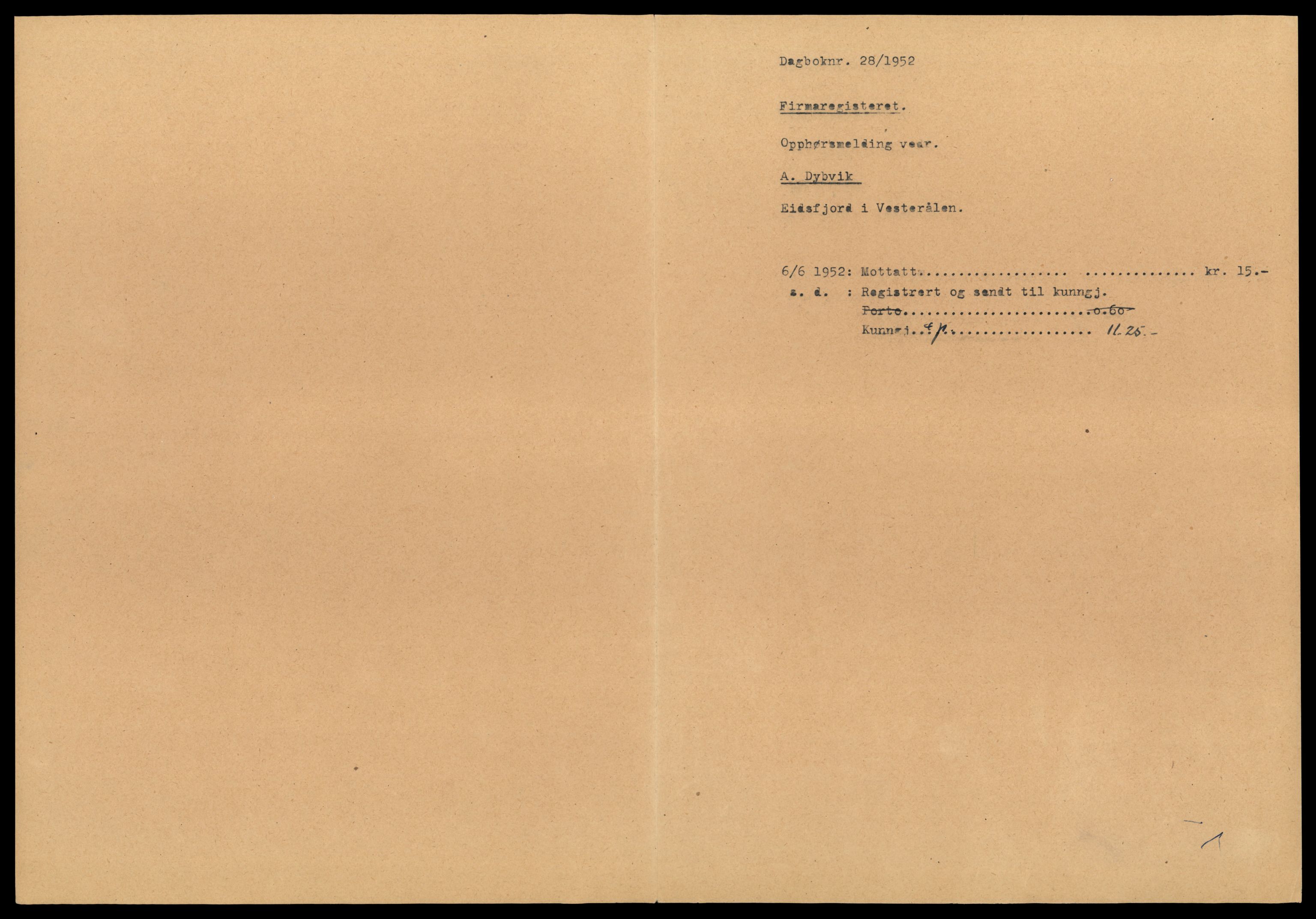 Vesterålen sorenskriveri, AV/SAT-A-4180/4/J/Jd/Jdb/L0001: Bilag. Enkeltmannsforetak, A-D, 1944-1990, s. 1
