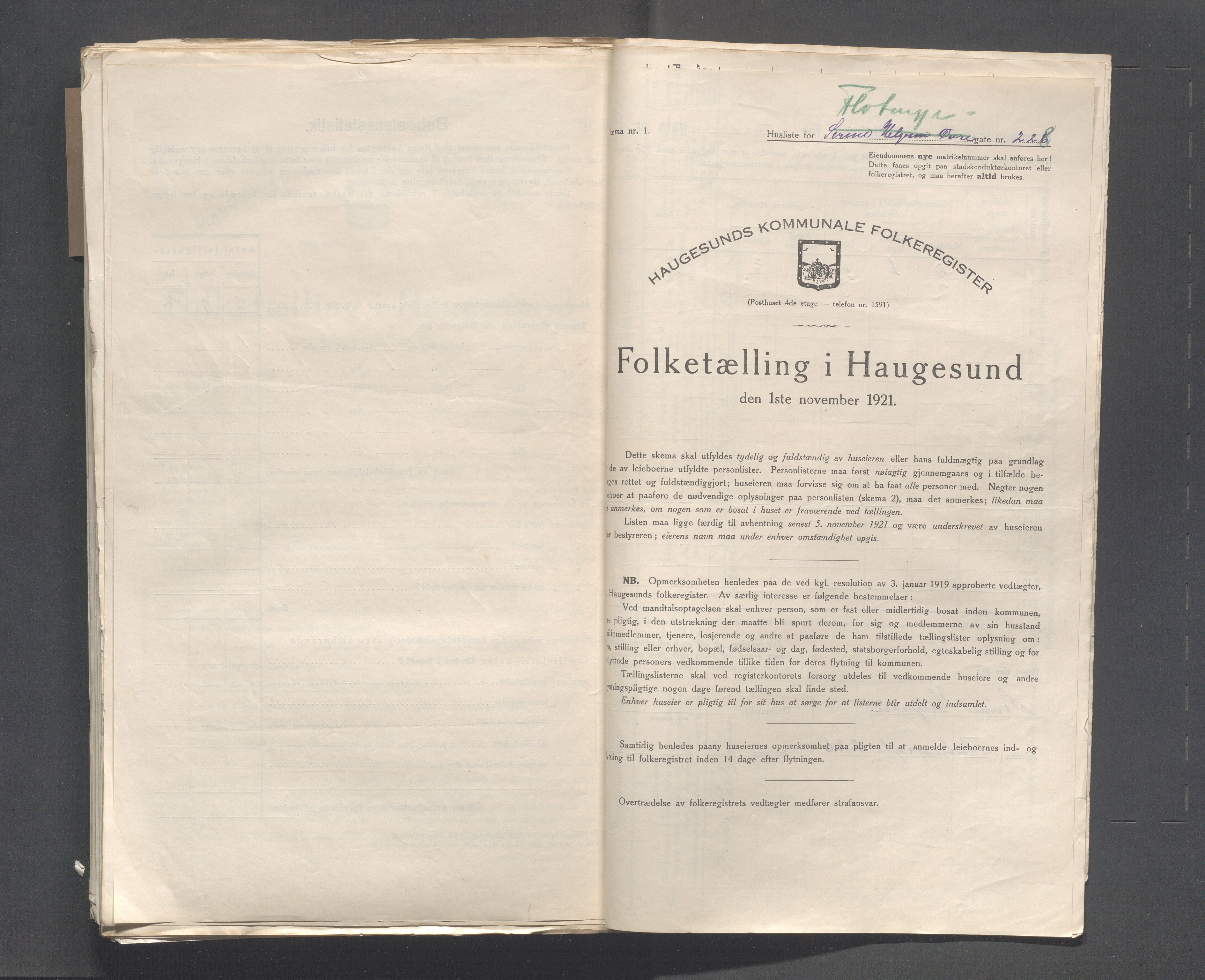 IKAR, Kommunal folketelling 1.11.1921 for Haugesund, 1921, s. 1105