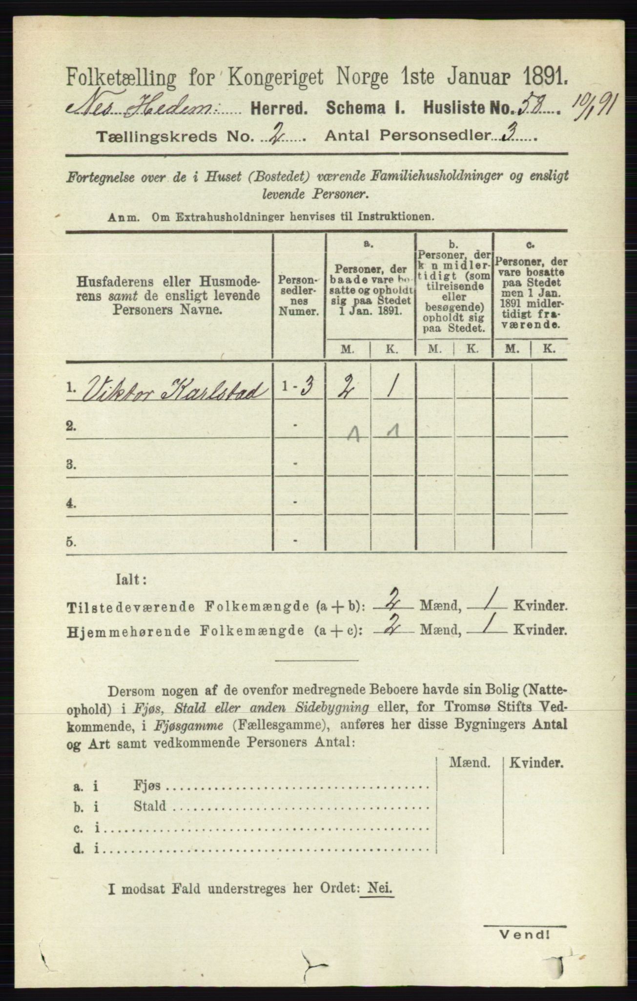 RA, Folketelling 1891 for 0411 Nes herred, 1891, s. 1063