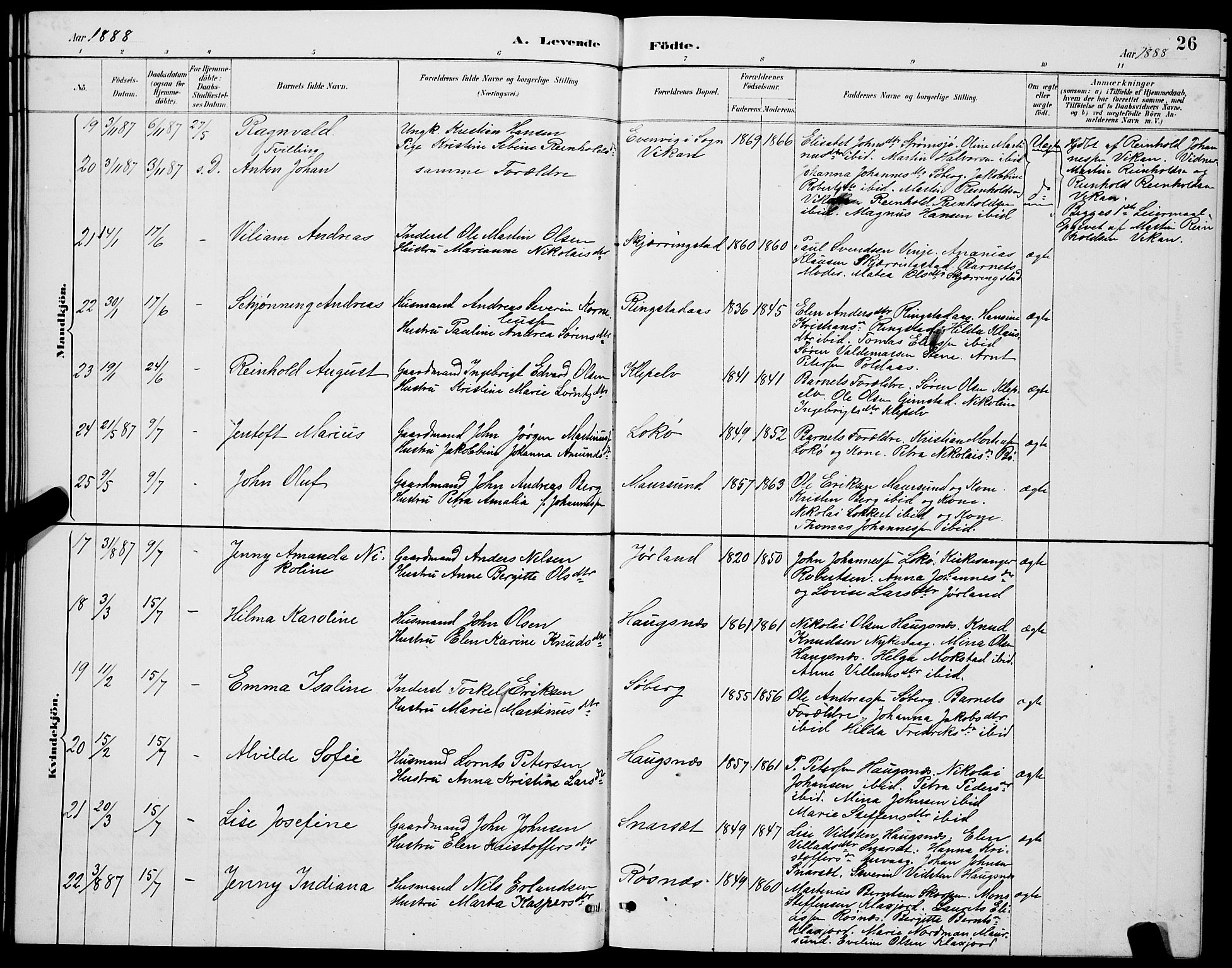 Ministerialprotokoller, klokkerbøker og fødselsregistre - Nordland, AV/SAT-A-1459/891/L1315: Klokkerbok nr. 891C04, 1886-1893, s. 26