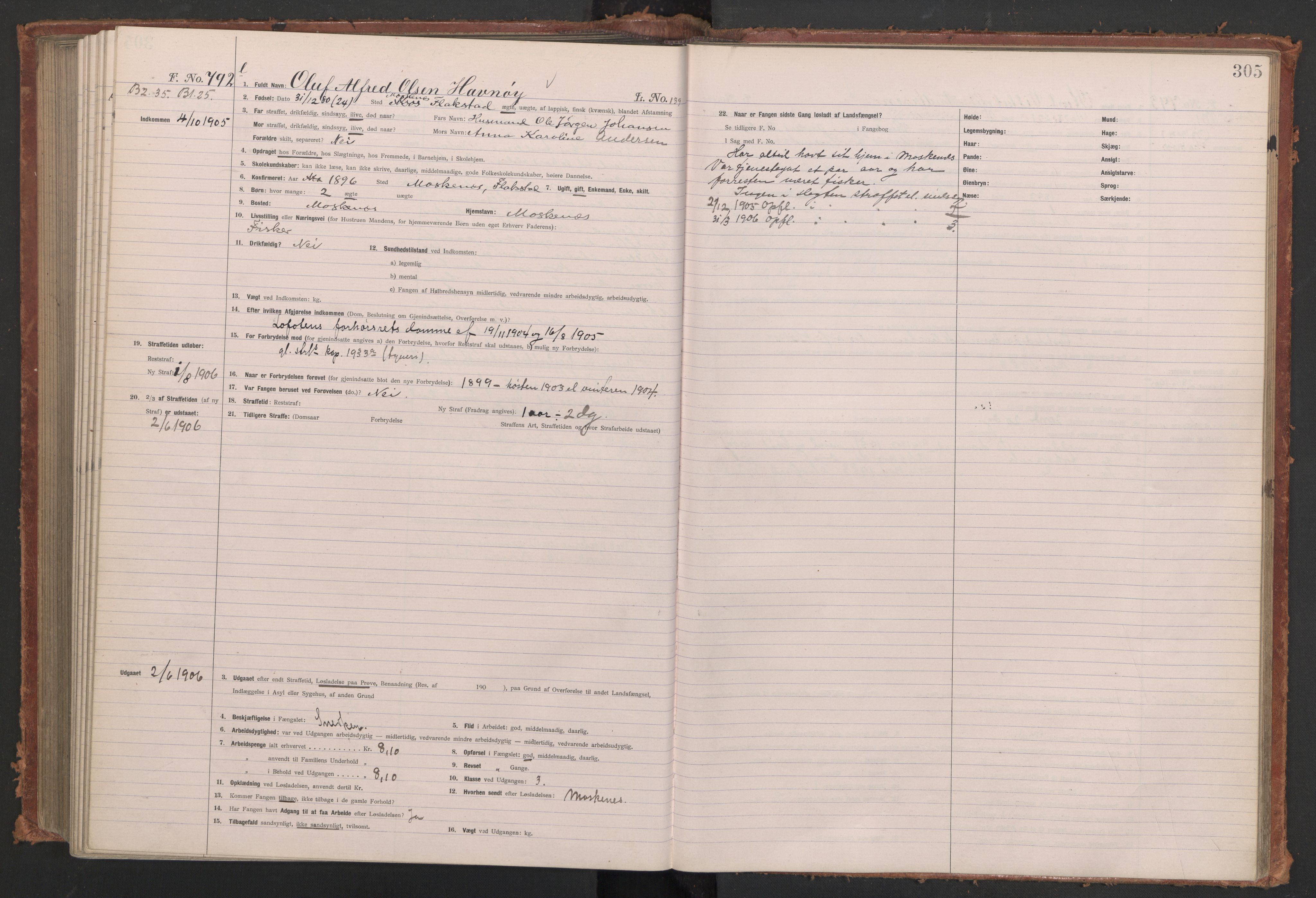 Botsfengslet, AV/RA-S-1539/D/Db/Dbb/L0039: 488l - 820l, 1904-1905, s. 305